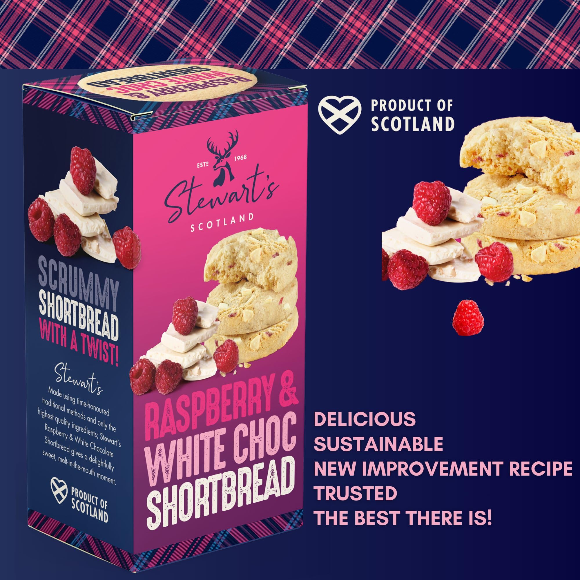 Stewart's Signature Raspberry & White Chocolate Shortbread Biscuits 160g 3