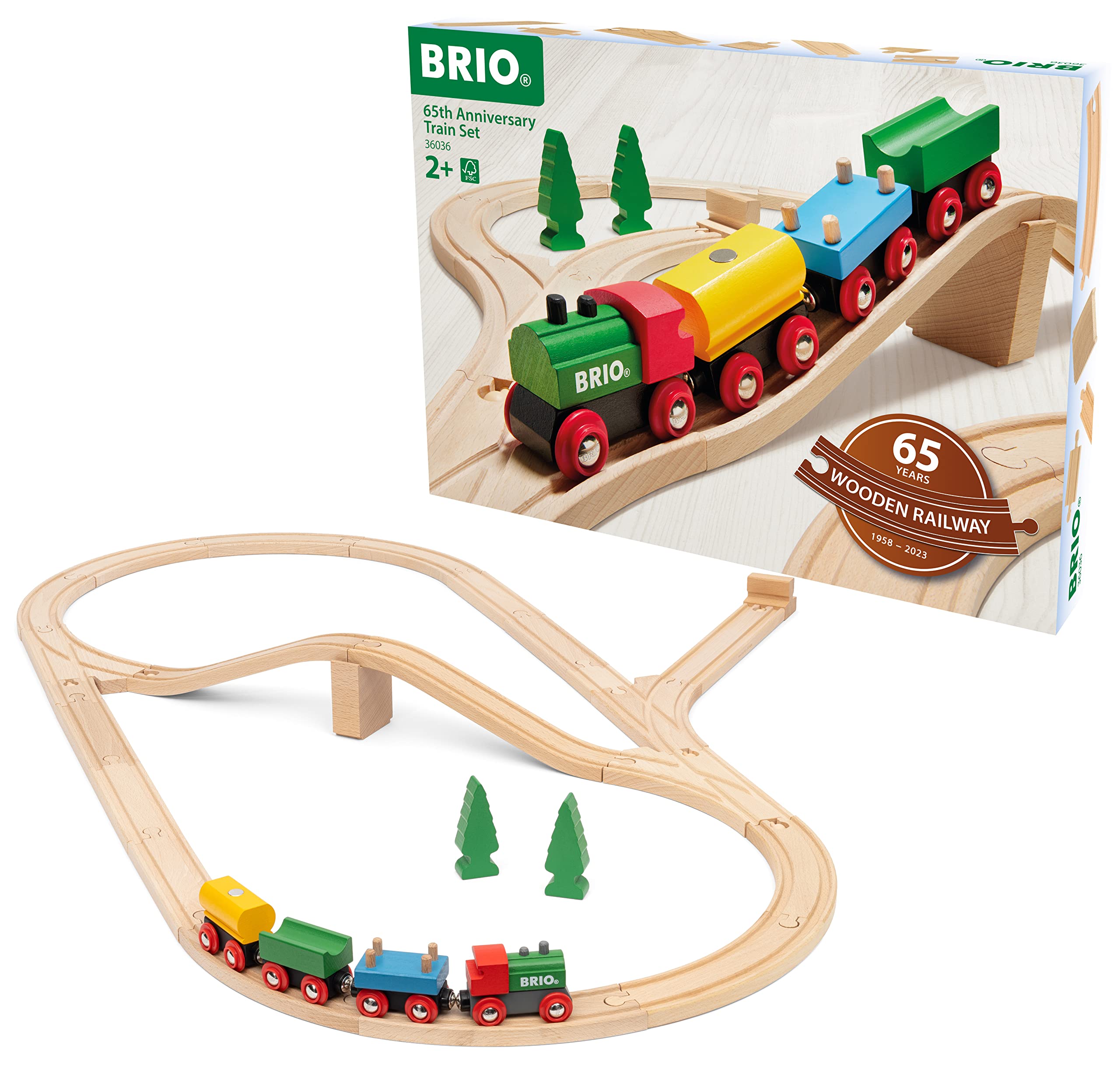 BRIO 65th Anniversary Wooden Railway Train Set - 32-Piece Classic Train Playset for Kids 3+ 9