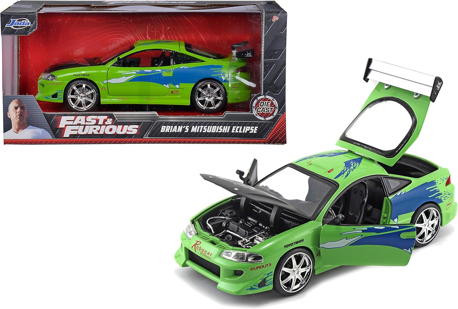 FAST & FURIOUS 1995 Mitsubishi Eclipse 1:24 Scale Die-Cast Replica Car - Jada Collectible Vehicle 6