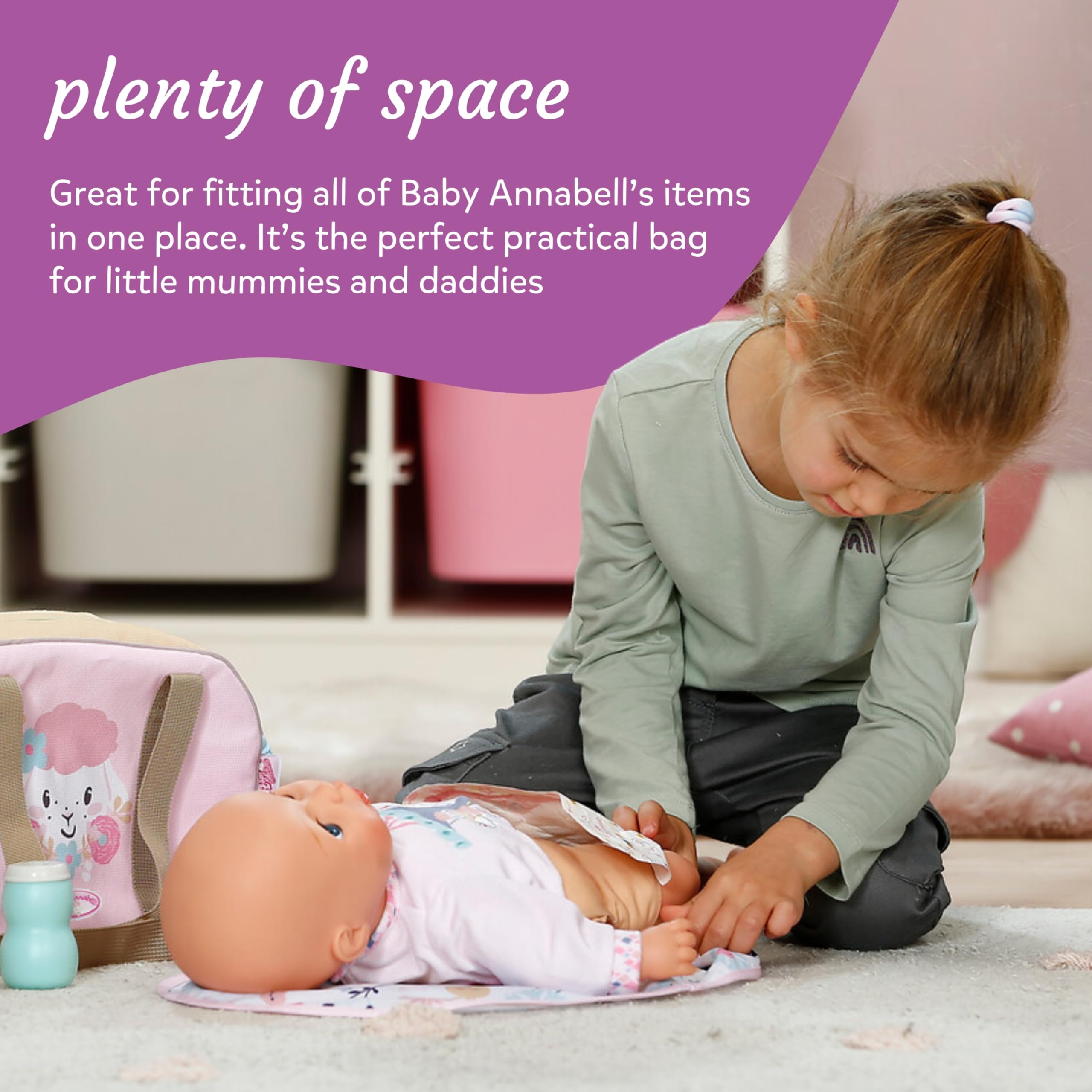 Baby Annabell Changing Bag - Includes Mat, Diaper & Lotion Bottle | Rose Color | Fits 36cm & 43cm Dolls 4