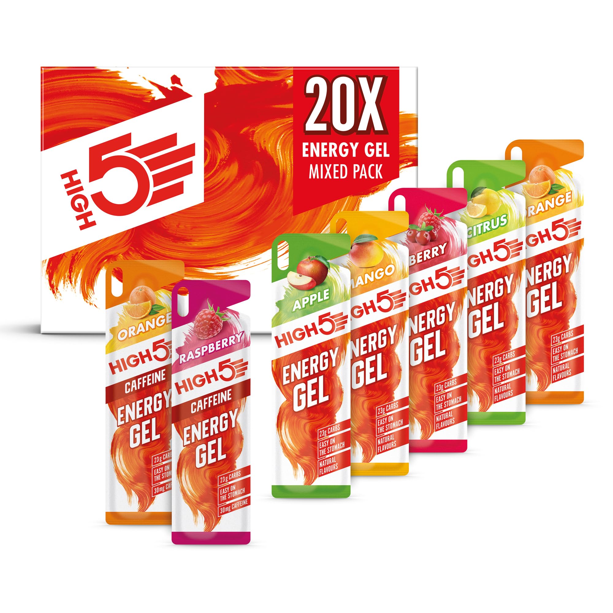 HIGH5 Energy Gel Pack - 20 x 40g Sachets for Running, Cycling, Endurance Sports - Natural Fruit Juice, Caffeine-Free (Assorted Flavours)