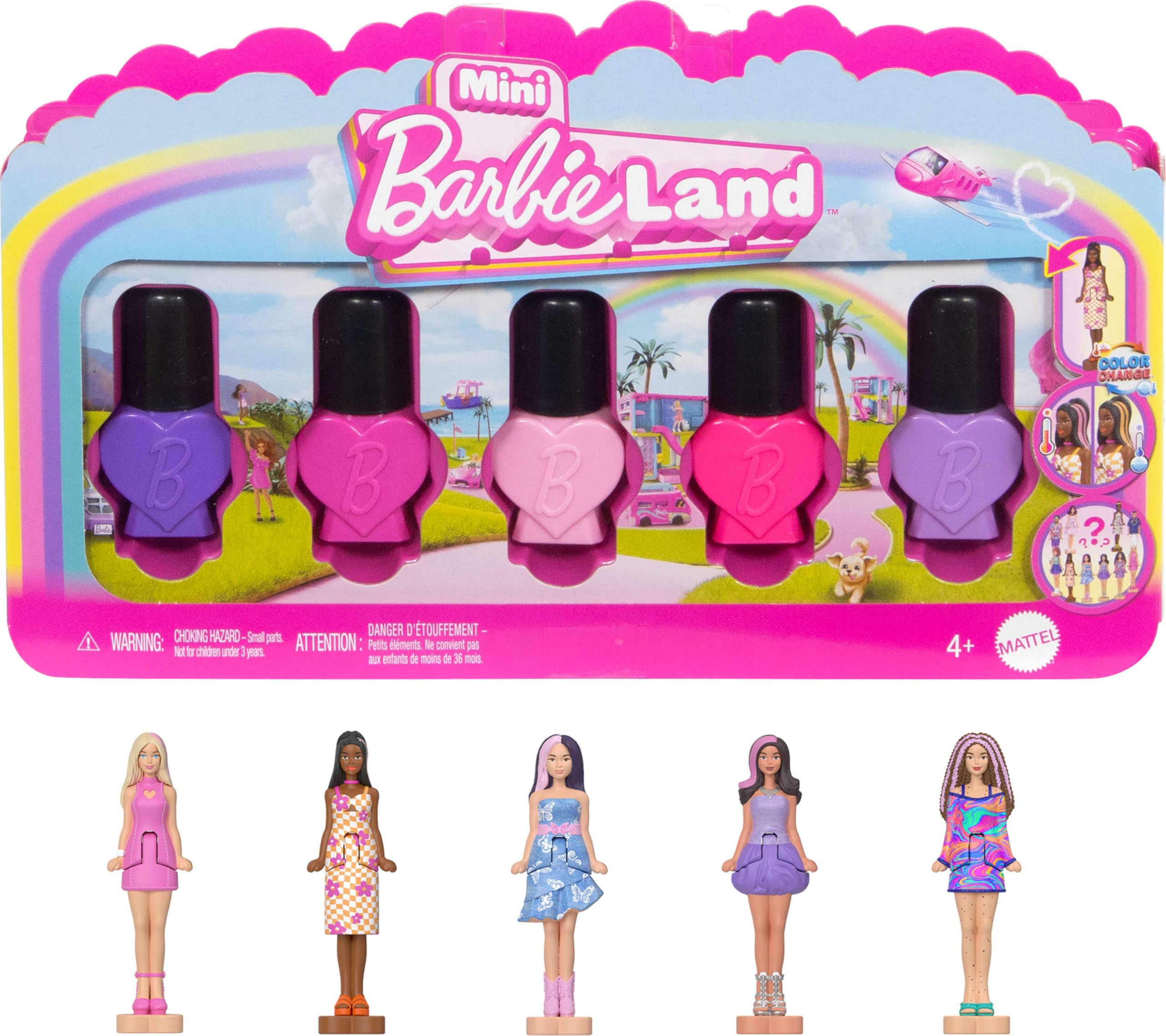 Mini Barbie Land 5-Pack Fashionistas Dolls - Surprise Color-Changing Playset for Kids