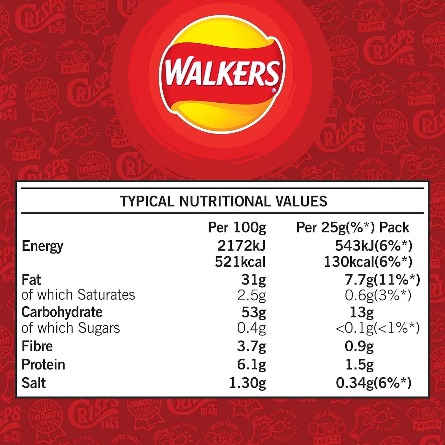 Walkers Ready Salted Multipack Crisps 6x25g 7