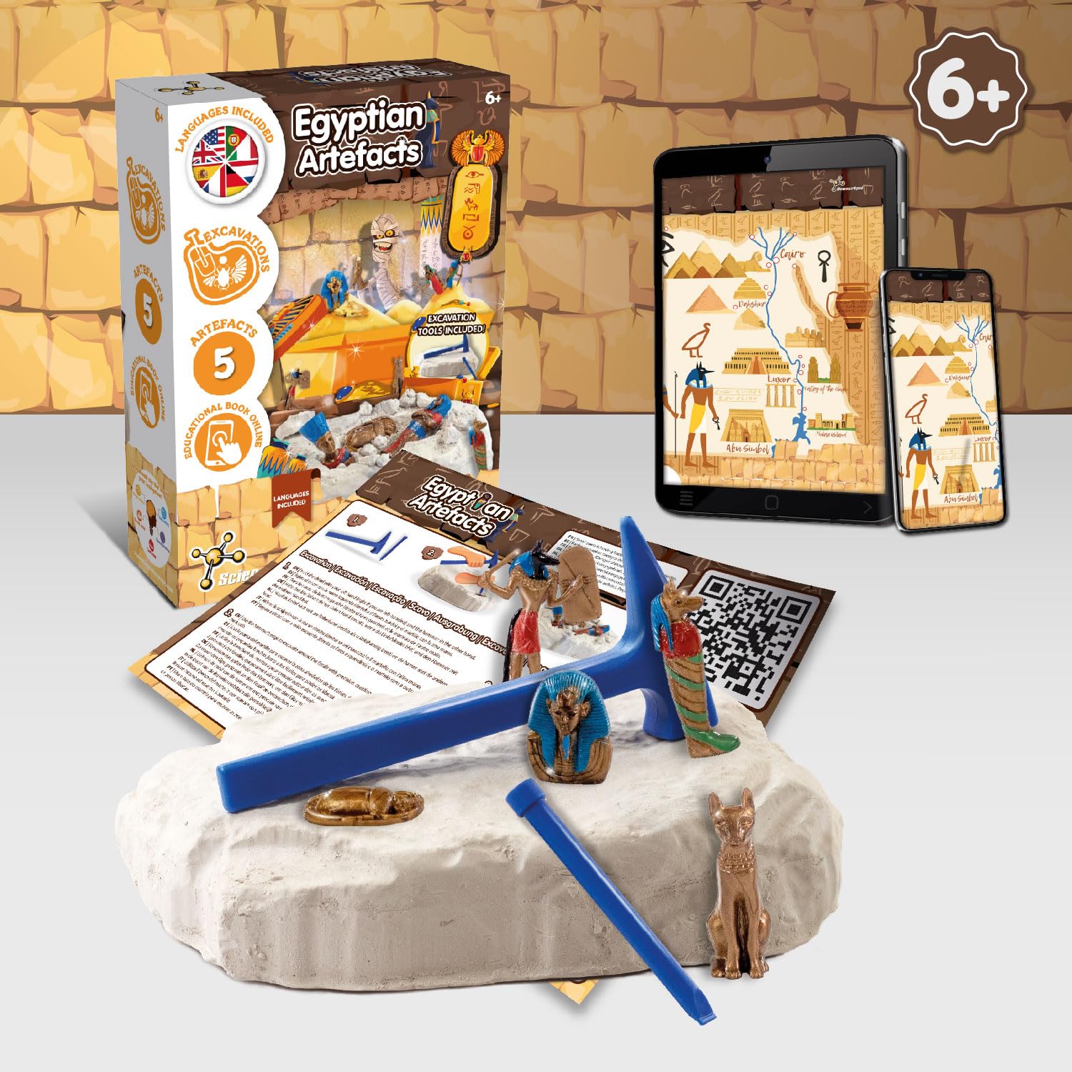 Science4you Egyptian Dig Kit - Excavation Set with 5 Artifacts, STEM Learning for Kids 8+ 8