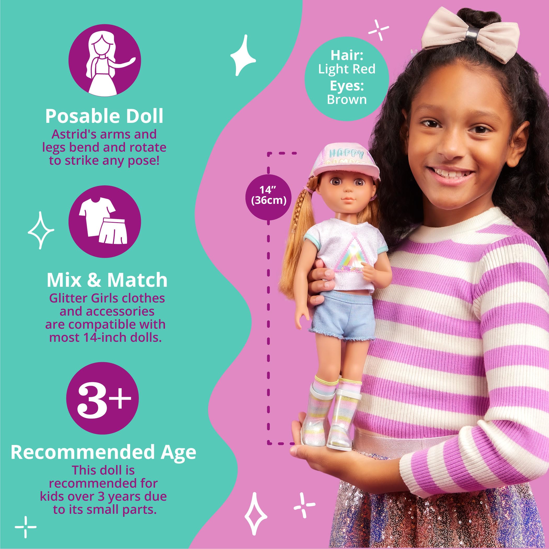 Glitter Girls Astrid - 14-Inch Fashion Doll with Light Red Hair & Hazel Eyes - Sparkly Outfit & Glitter Boots 11