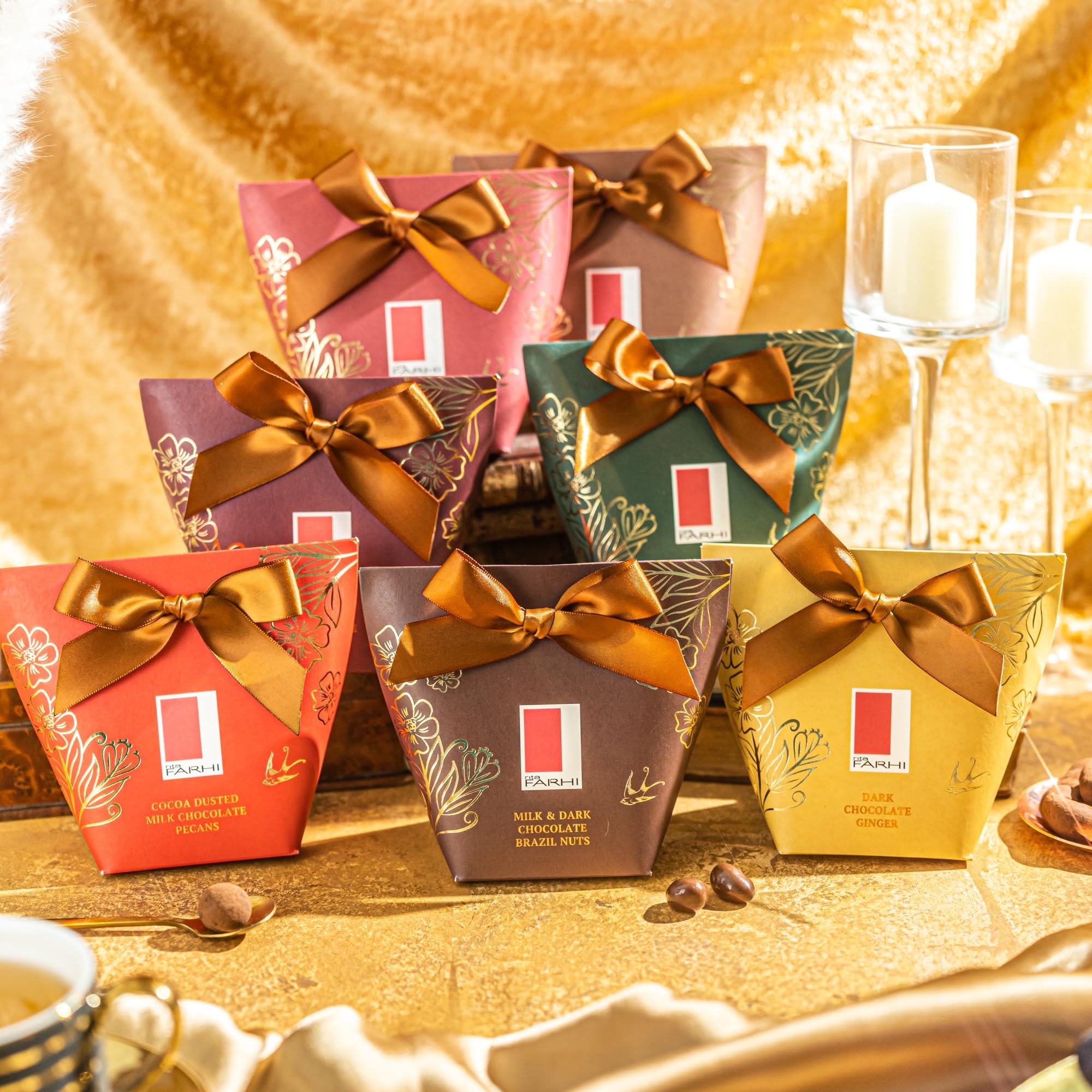 Rita Farhi Dark Chocolate Coated Ginger in Gift Box with Bow, 130g