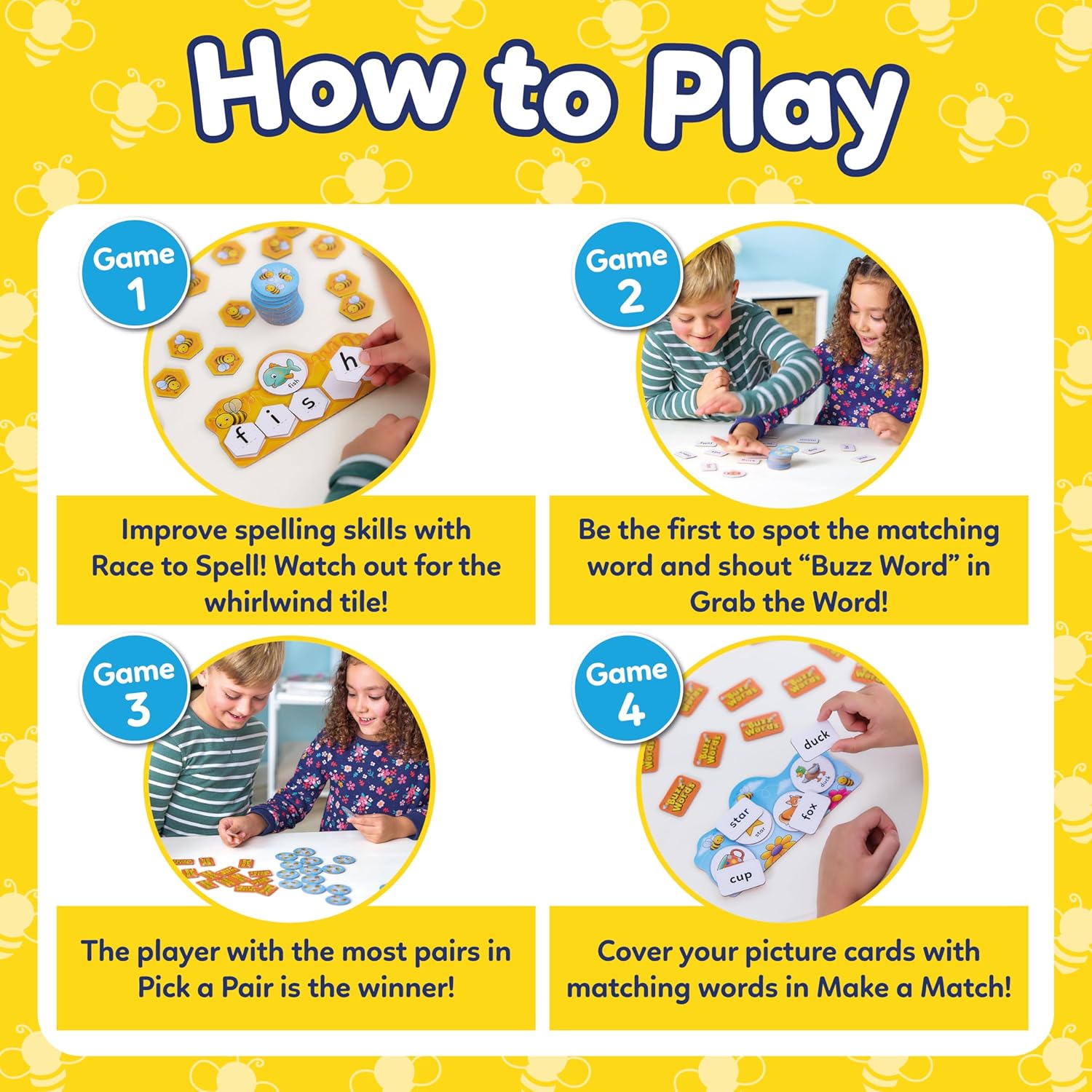 Orchard Toys Buzz Words Educational Literacy Board Game with 4 Ways to Play 3