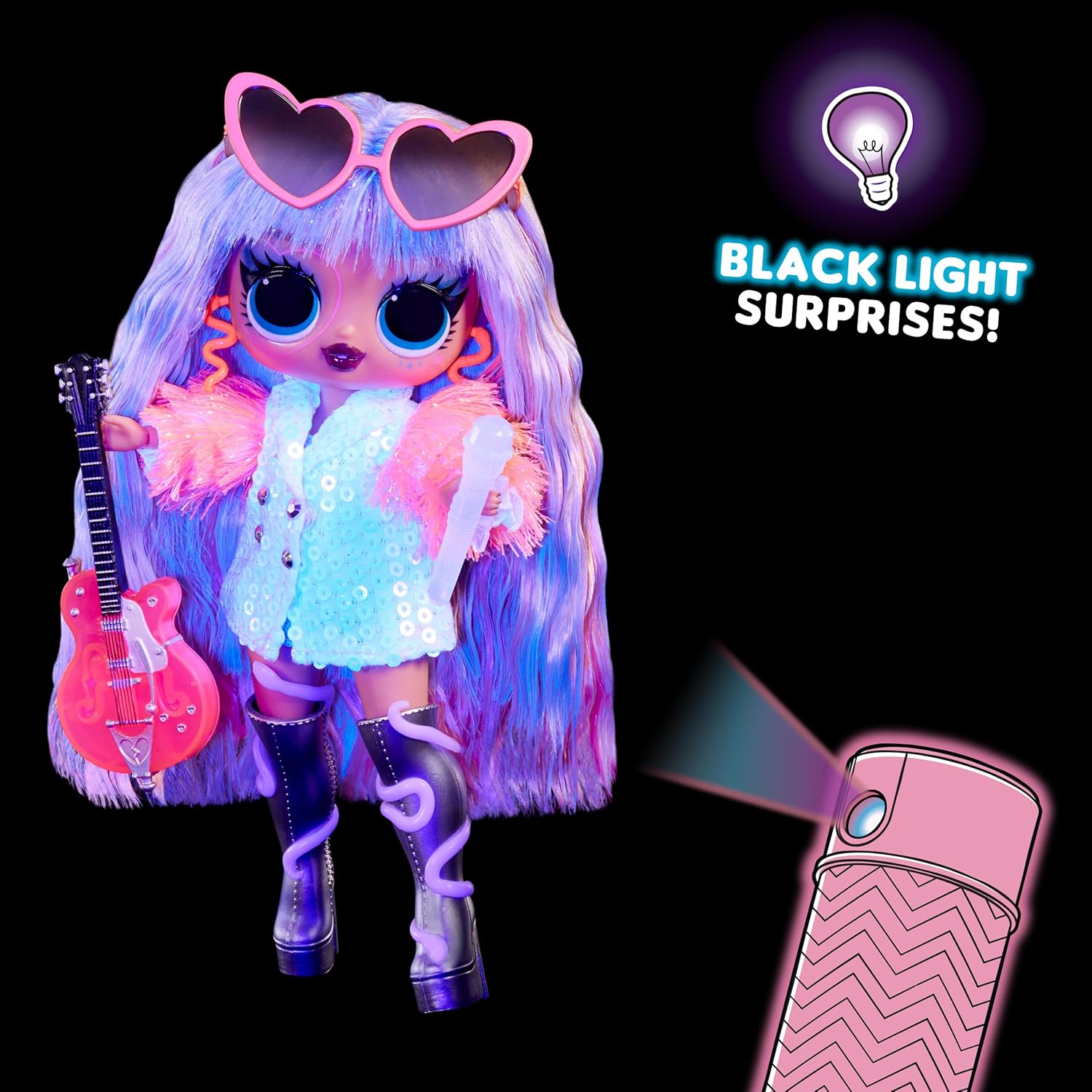 L.O.L. Surprise! Thea Stars Neon Pop Stars Fashion Doll with UV Flashlight and Accessories 3