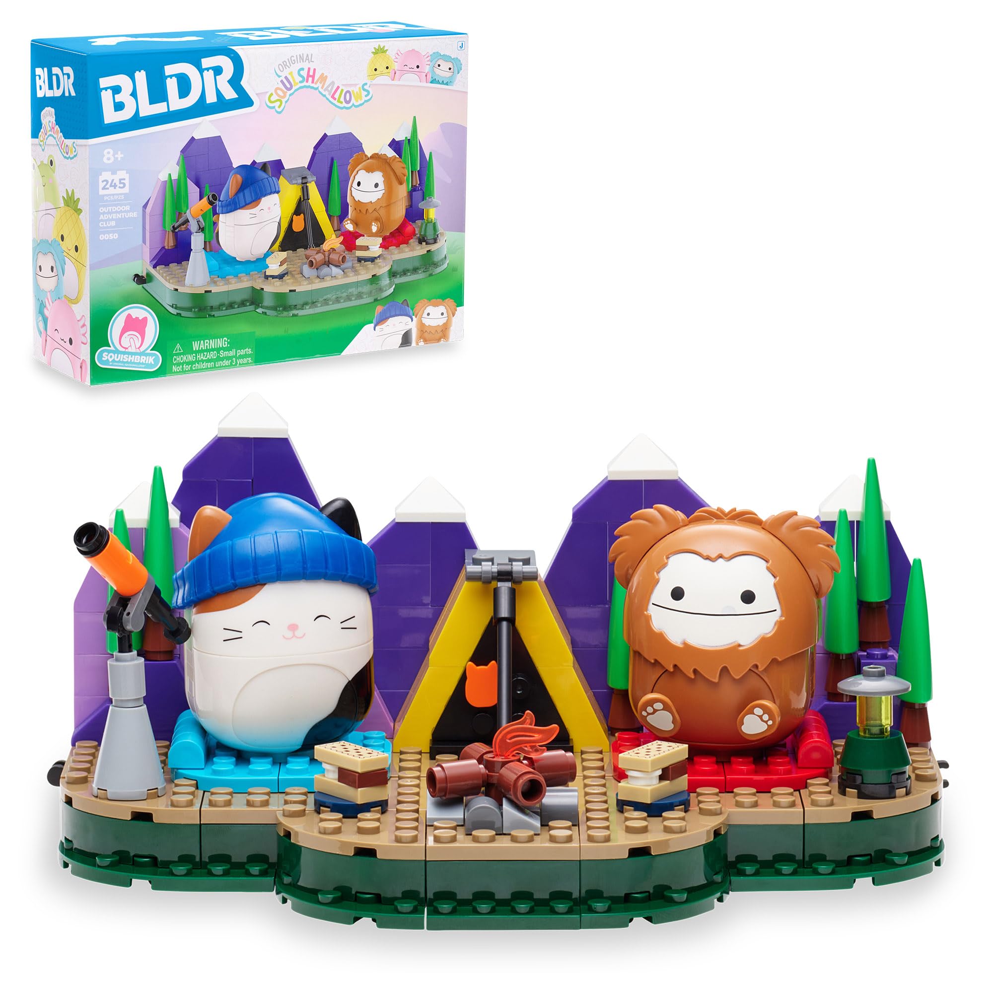 BLDR Squishmallows 246-Piece Camping Adventure Building Set - Cam & Benny Playset for Kids 3+