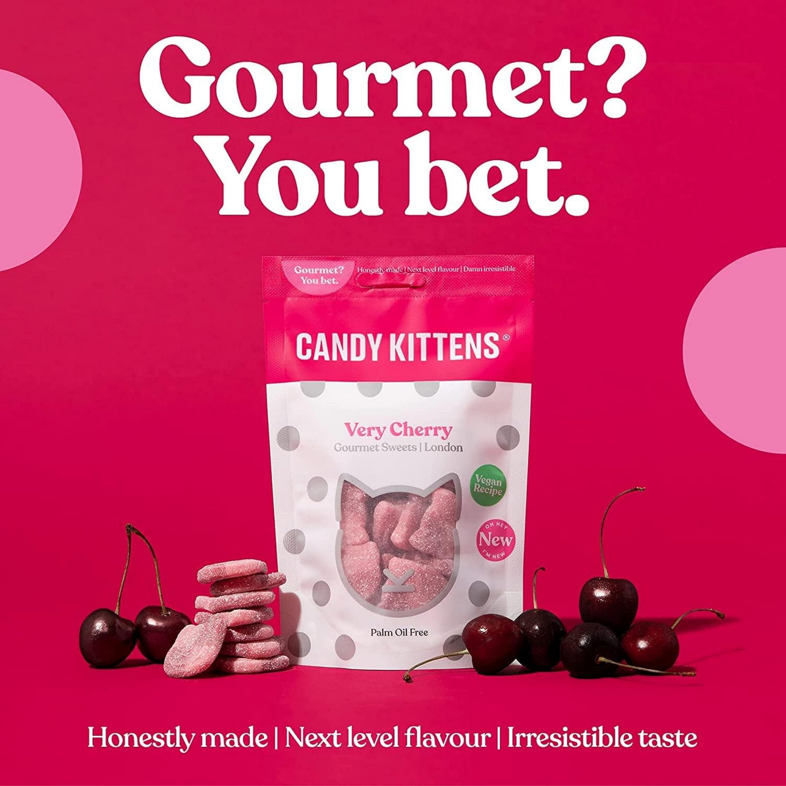 Candy Kittens Vegane Süßigkeiten VERY CHERRY (140g Beutel), Vegane Kaubonbons - Natürlich mit Kirschgeschmack, Perfekte vegane Geschenke für Gourmet-Süßigkeitenliebhaber, Fruchtige &amp; leckere vegetarische Süßigkeiten 4