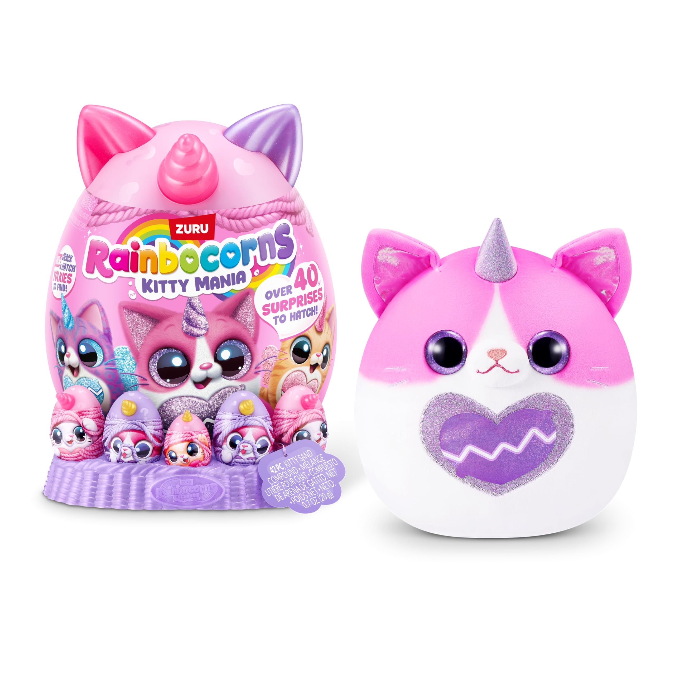 Rainbocorns Kitty Mania Pink-White Cat (PURRL) - Hug-to-Hatch Plush Toy with 40+ Surprises 12