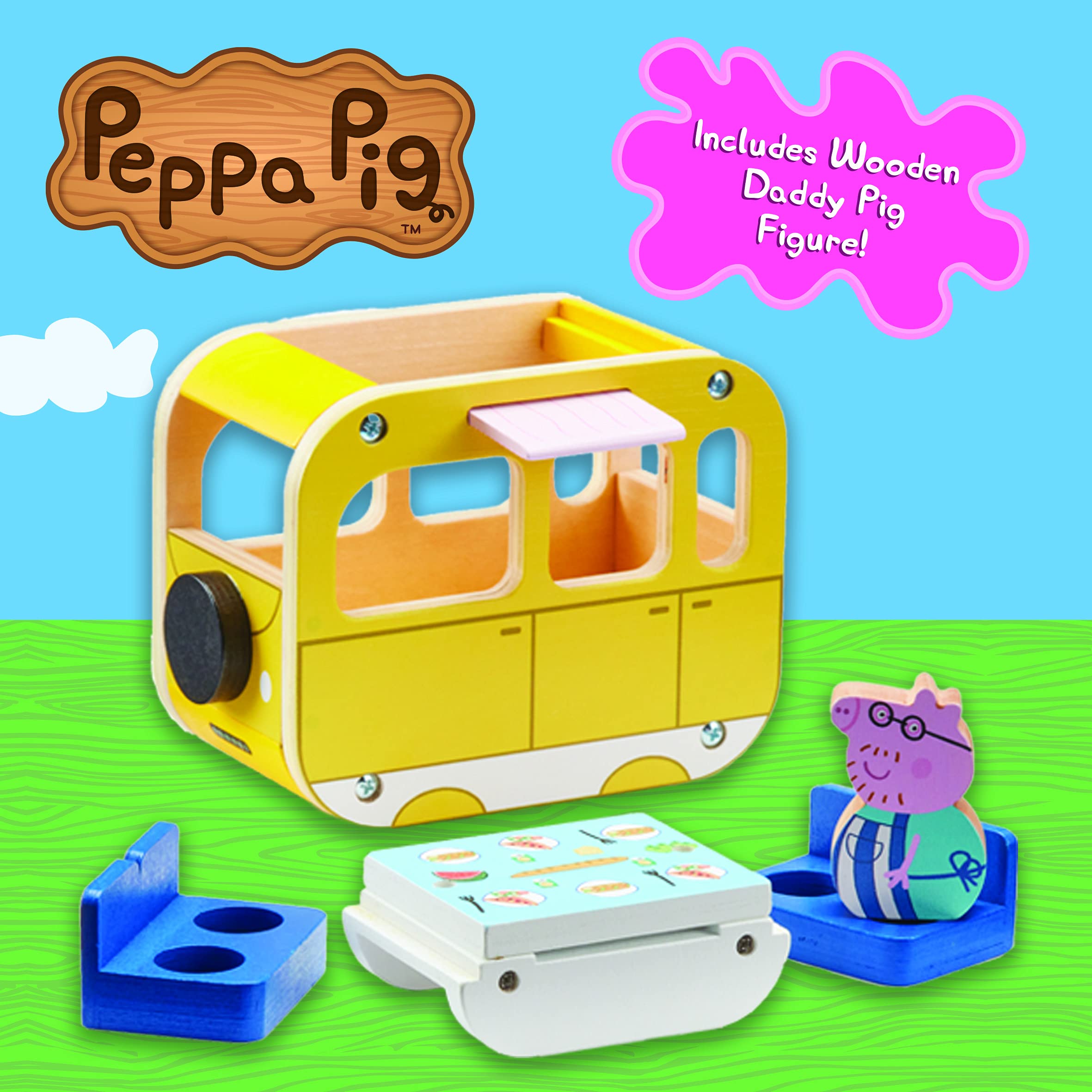 Peppa Pig Wooden Campervan - Push Along Toy with Daddy Pig Figure 5