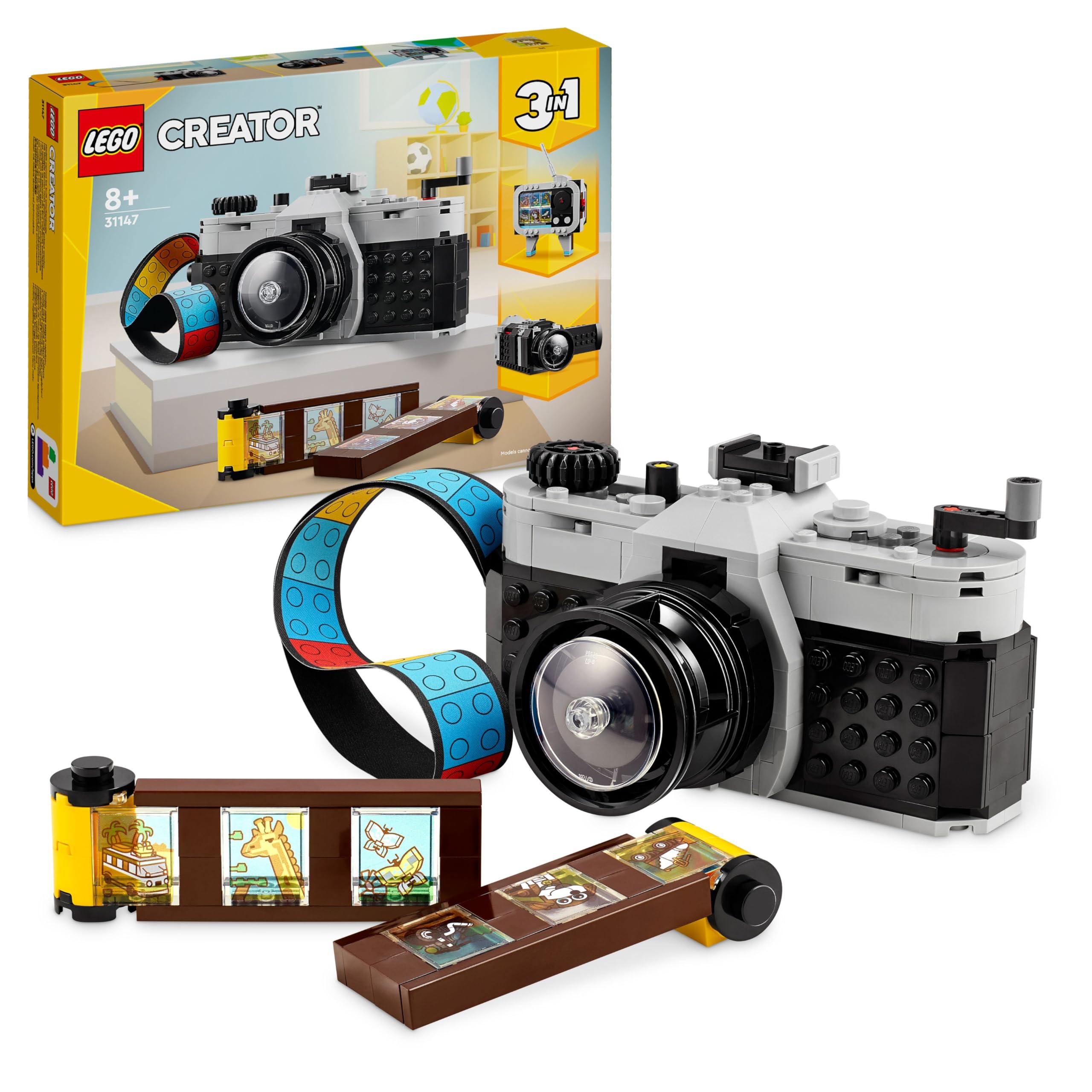 LEGO Creator 3in1 Retro Camera Toy to Video Camera to TV Set, Kids' Desk Decoration or Bedroom Accessories, Photography Gifts for Girls and Boys Aged 8 Plus Years Old Who Enjoy Creative Play 31147 1