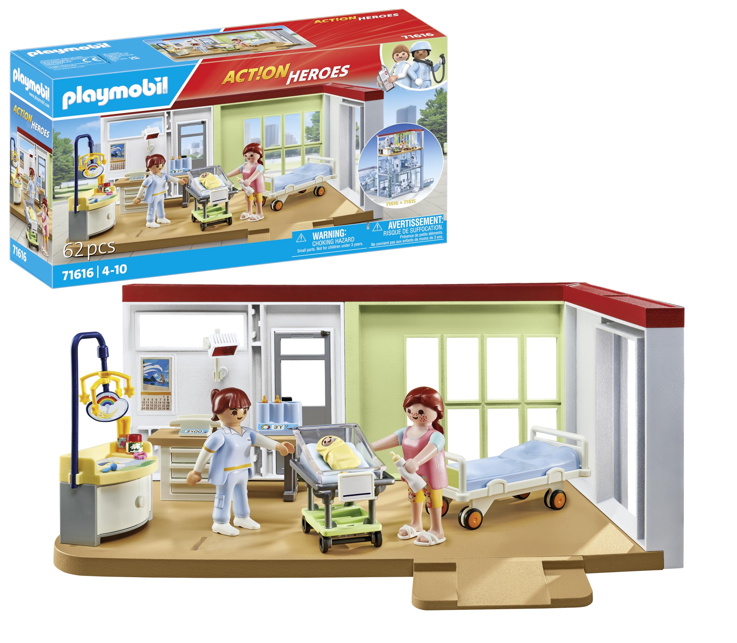 Playmobil 71616 Action Heroes Maternity Ward Playset - Educational Role Play for Ages 4+