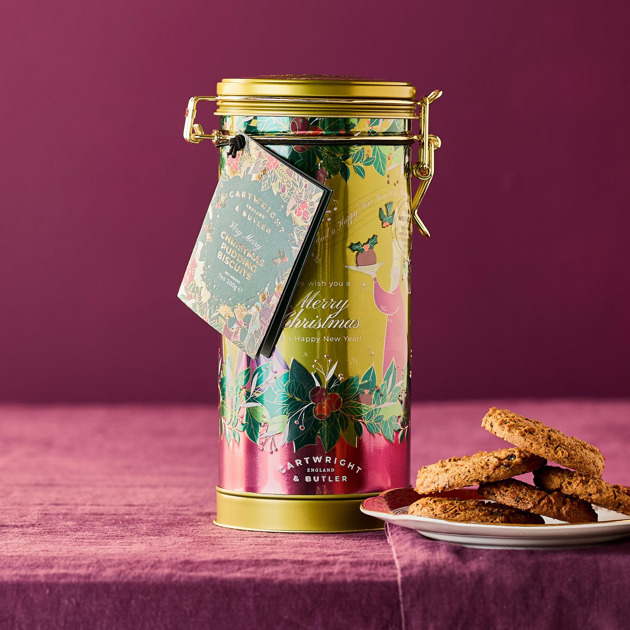 Cartwright & Butler Merry Christmas Pudding Biscuits in Musical Tin