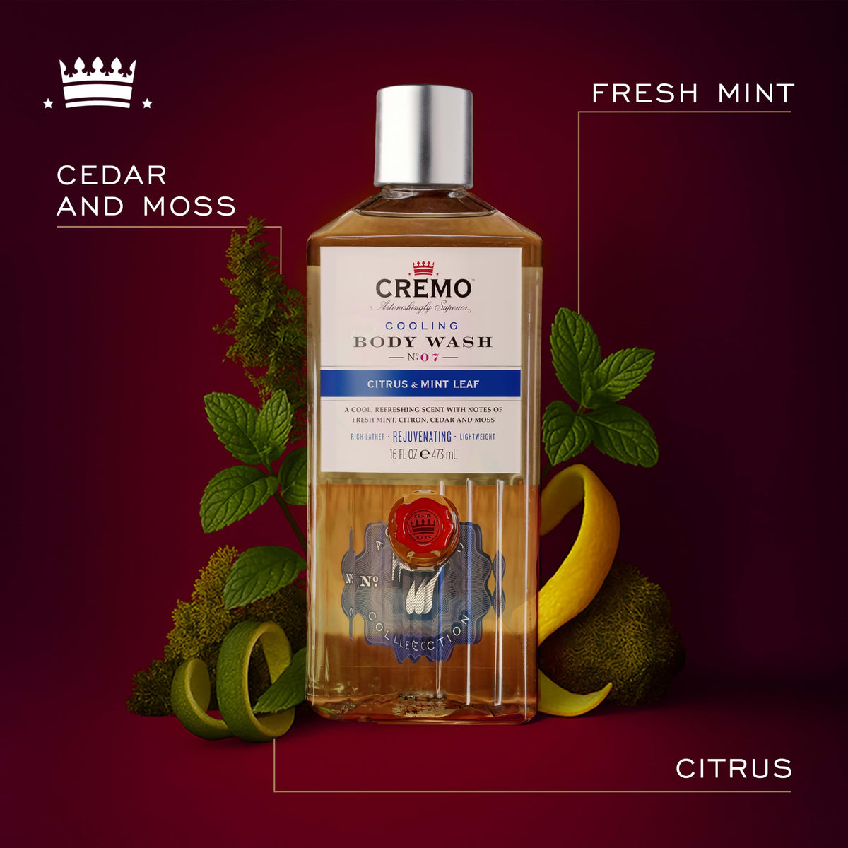 Cremo Cooling Body Wash for Men - Rejuvenating Citrus & Mint Leaf Scent - 473ml