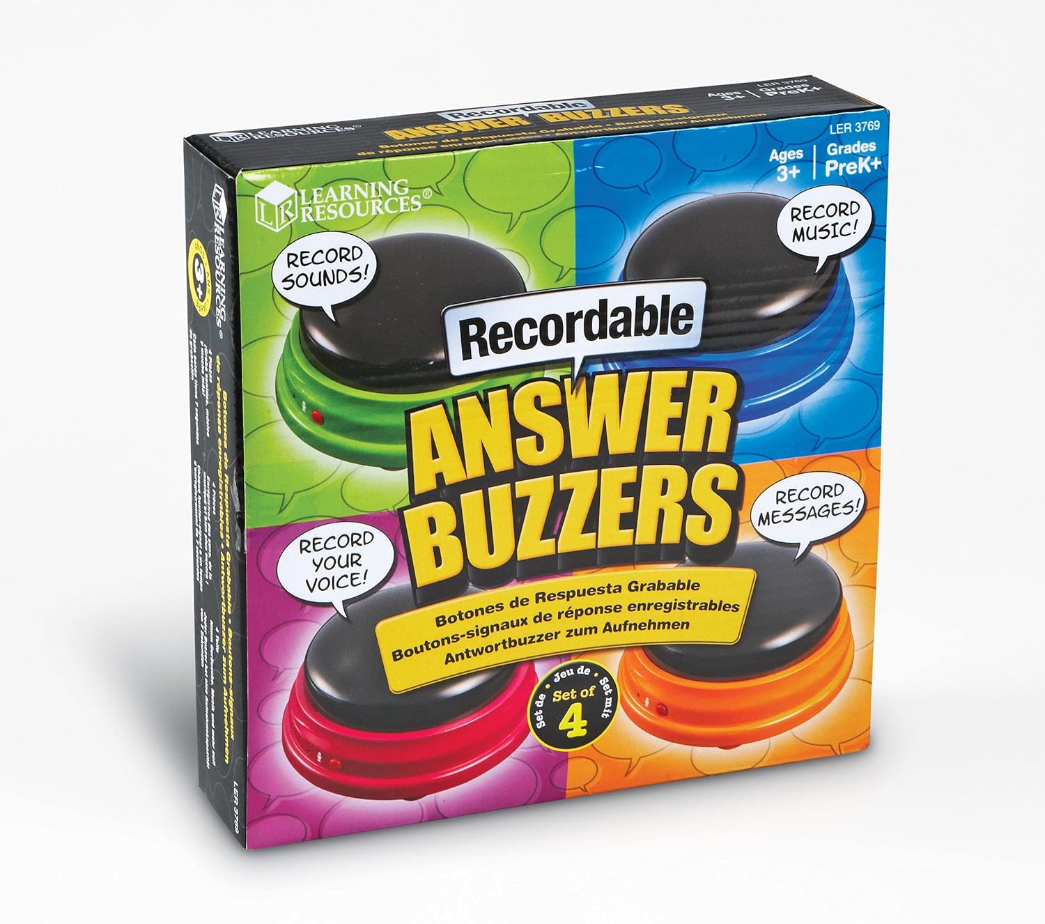 Learning Resources Recordable Answer Buzzers - 7-Second Sound Recording, 4-Color Set, Ages 3+ 3
