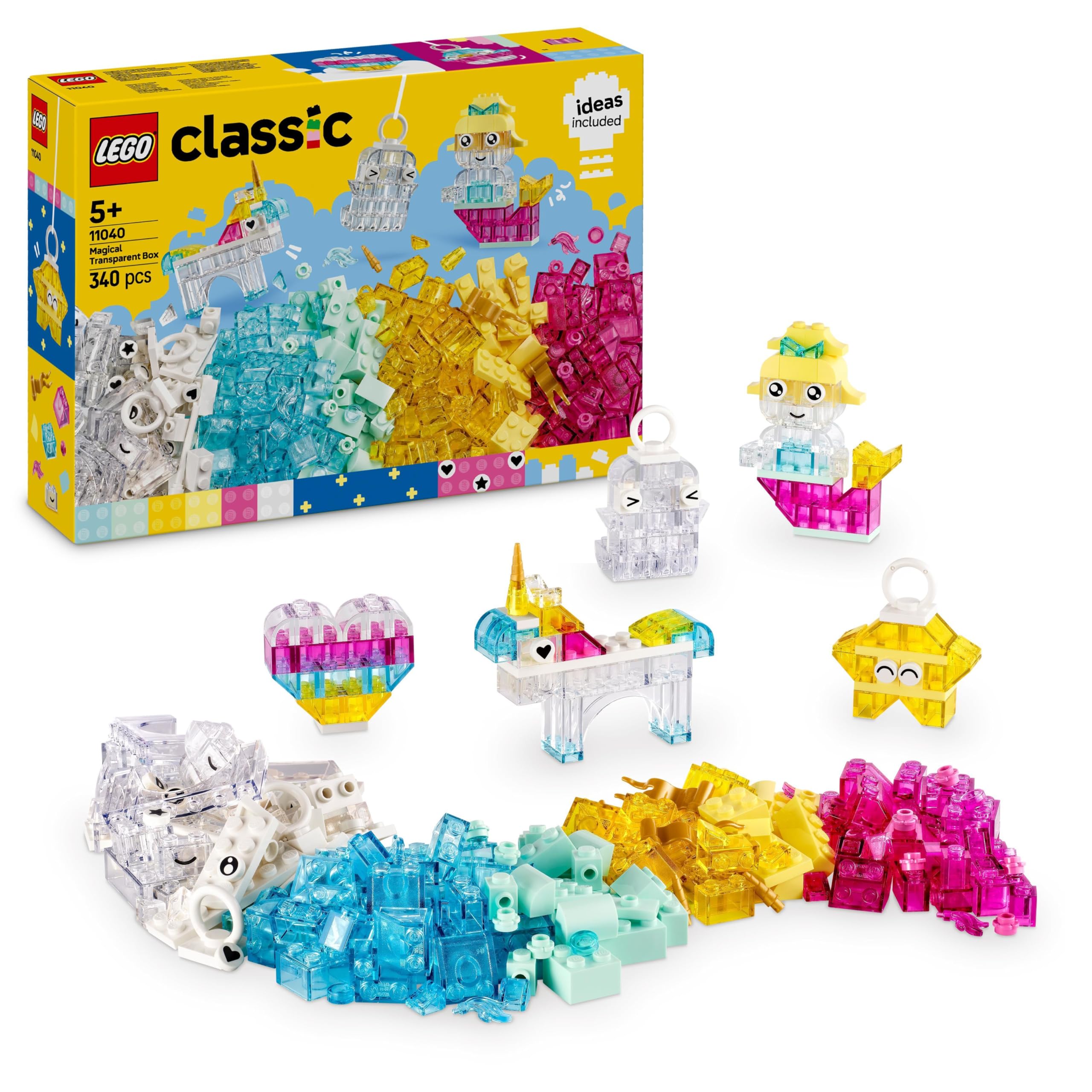 LEGO Classic Magical Transparent Box - 340-Piece Colorful Building Set for Kids 5+