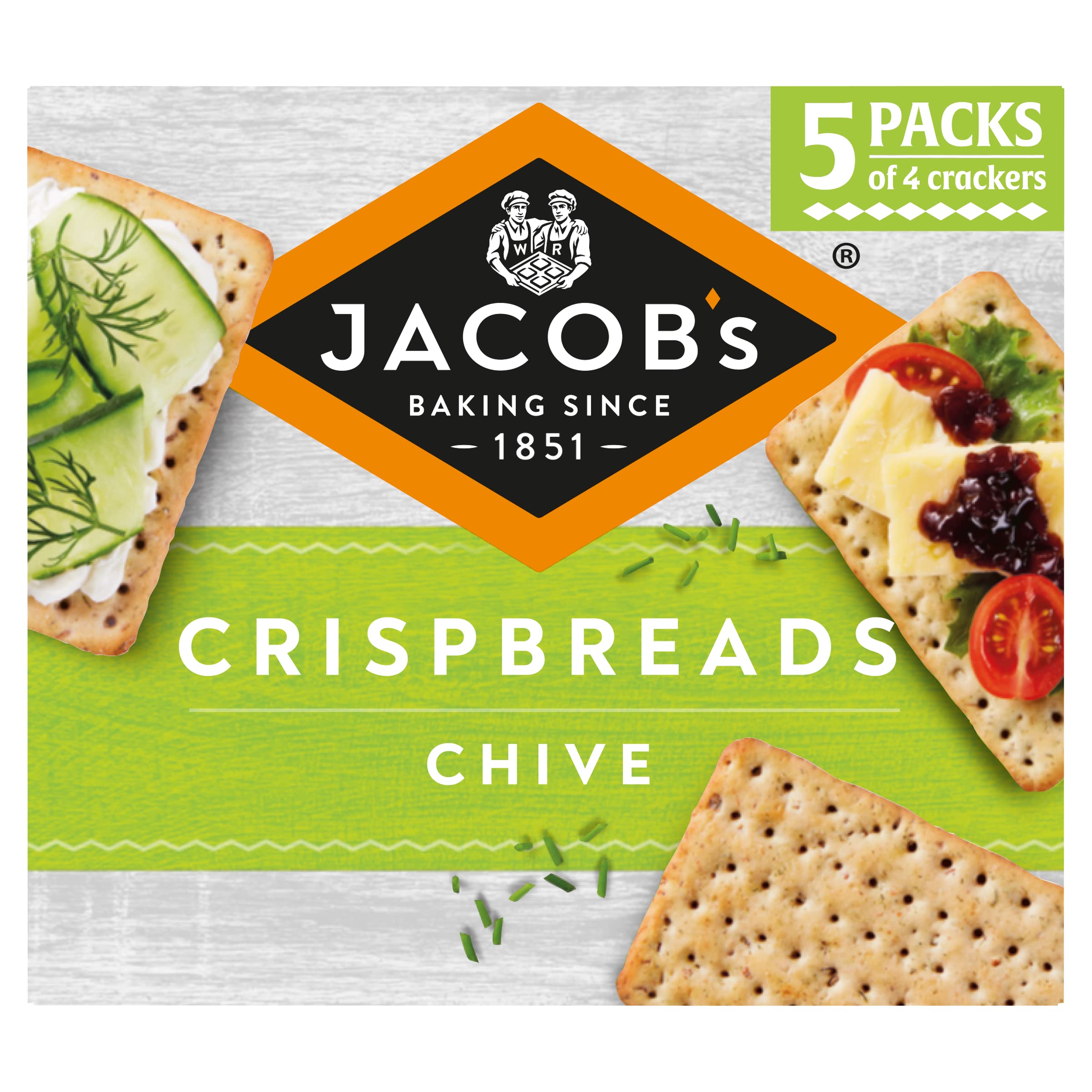 Jacob's Crispbreads Chive Crackers - Multigrain Crispbread Snacks, 5 x 38g (190g Total)