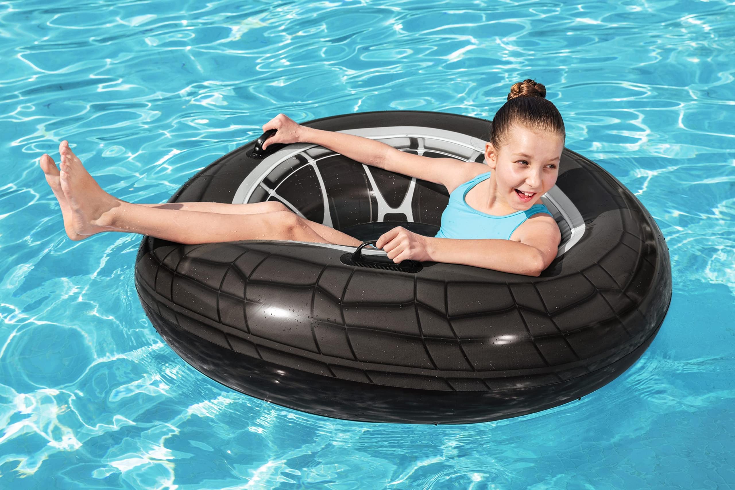 Bestway 36102 High Velocity Swim Ring - Realistic Tyre Design | Heavy-Duty Handles | Ages 12+