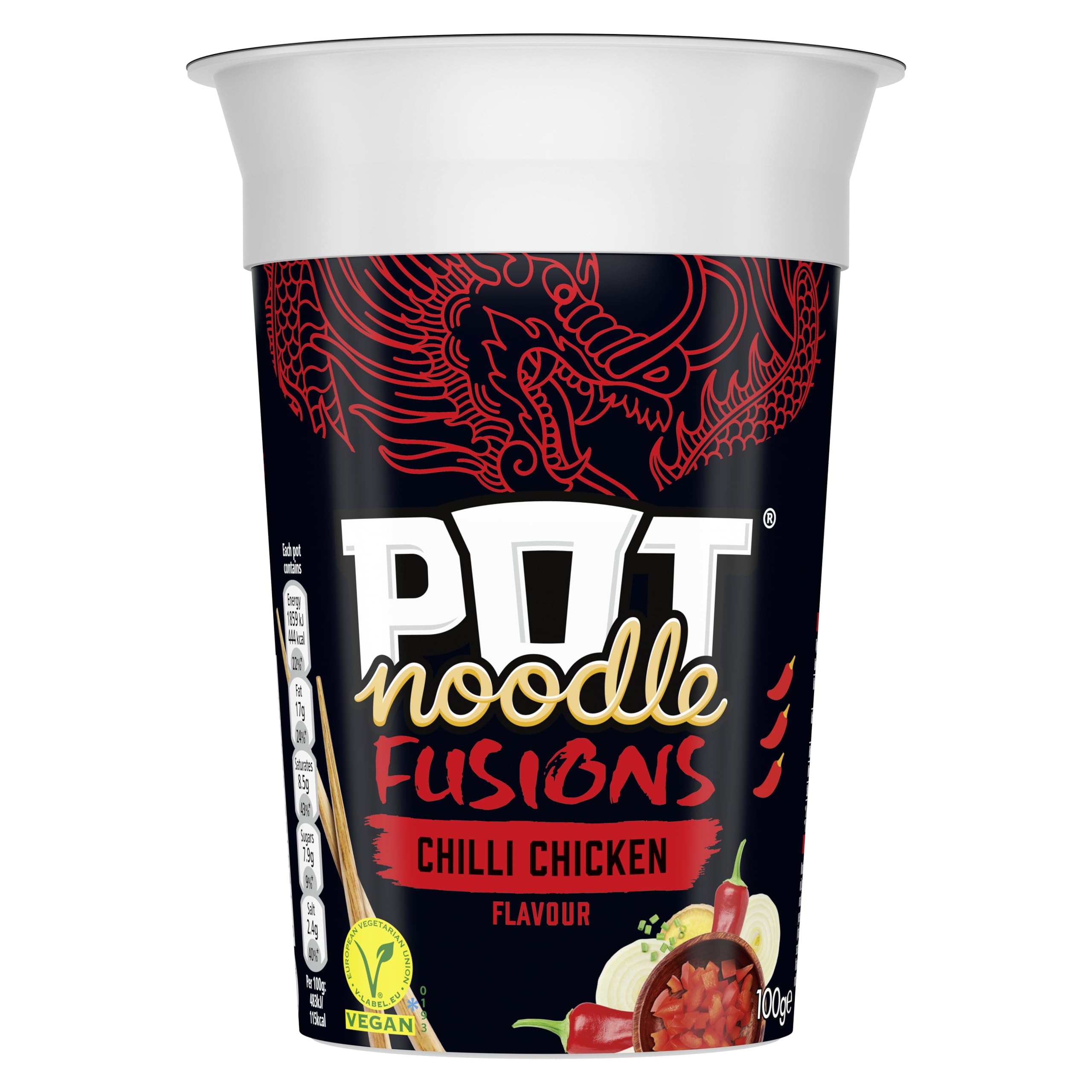 Pot Noodle Fusions Chilli Chicken Instant Vegan Noodles 100g