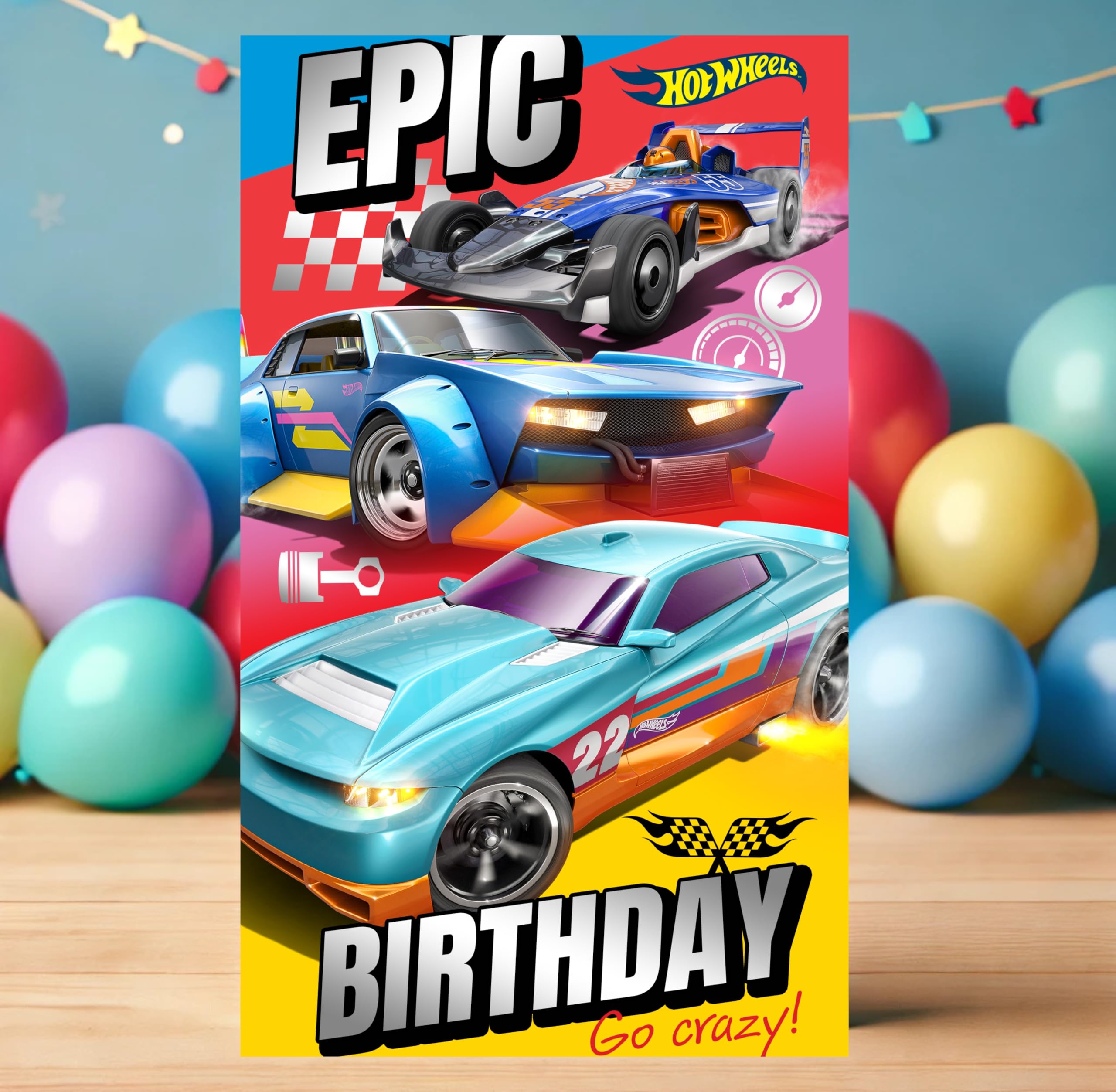 Hot Wheels Birthday Card Set - 10-Pack Multi-Design Party Invitations 5