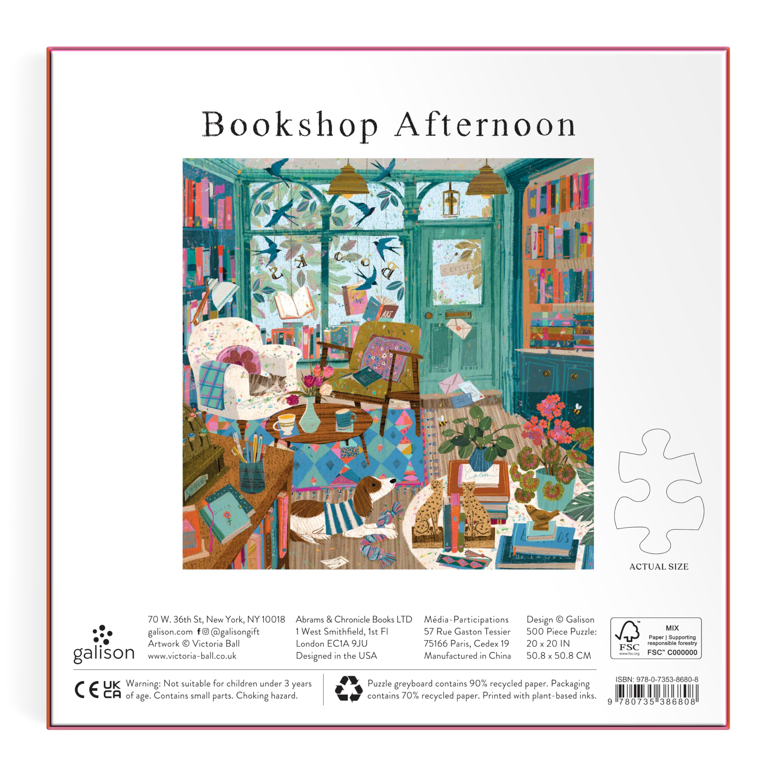 Galison Bookshop Afternoon 500 Piece Foil Puzzle - 20" x 20" Completed Size 3