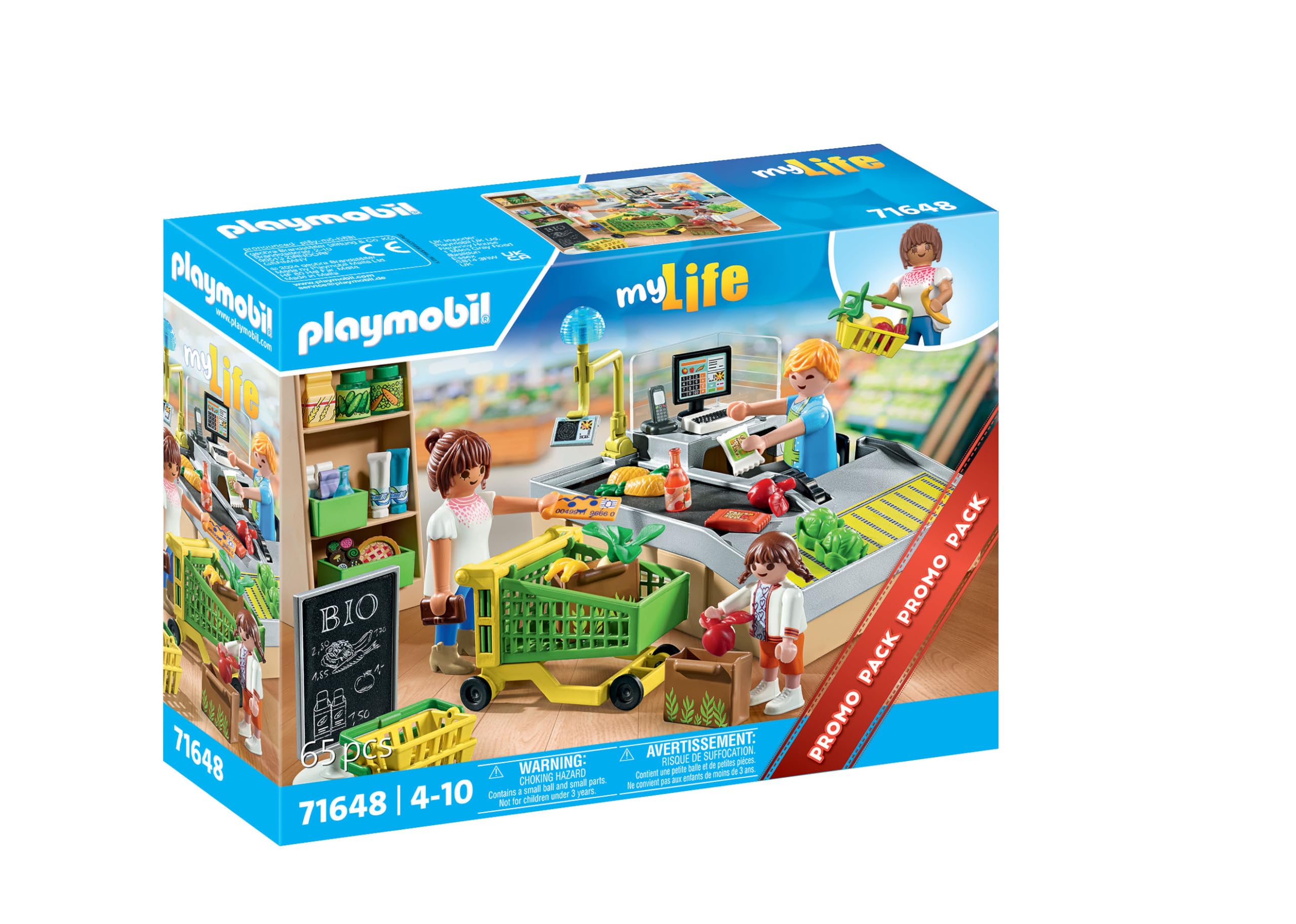 Playmobil 71648 MyLife: Organic Supermarket Promo Pack - Playset with Checkout, Trolley & Figures for Ages 4+ 4