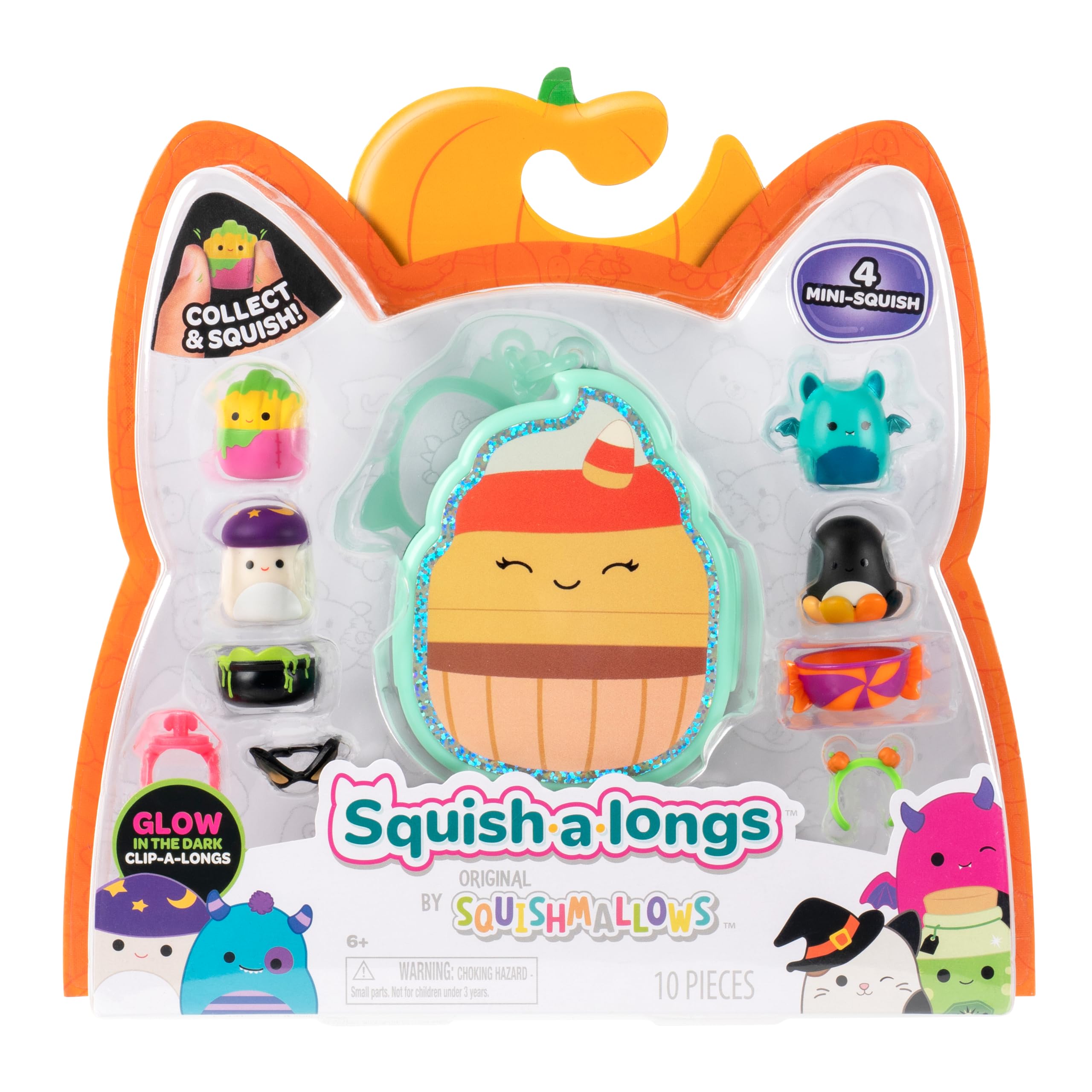 Squish-a-longs Pedma the Candy Corn Cupcake Clip-a-longs Halloween Pack – Glow-in-the-Dark Mini-Squish Carrying Case with 4 Mini Figures & Accessories 8
