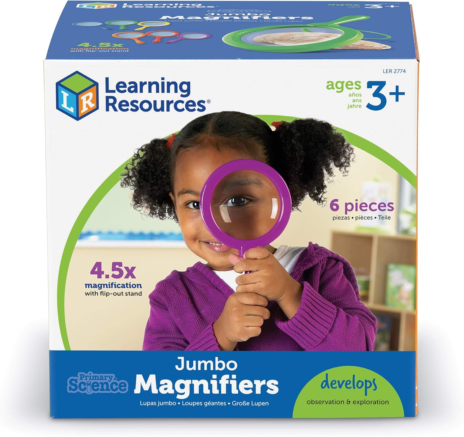 Learning Resources Jumbo Magnifiers - 4.5x Magnification Set of 6 for Kids 6