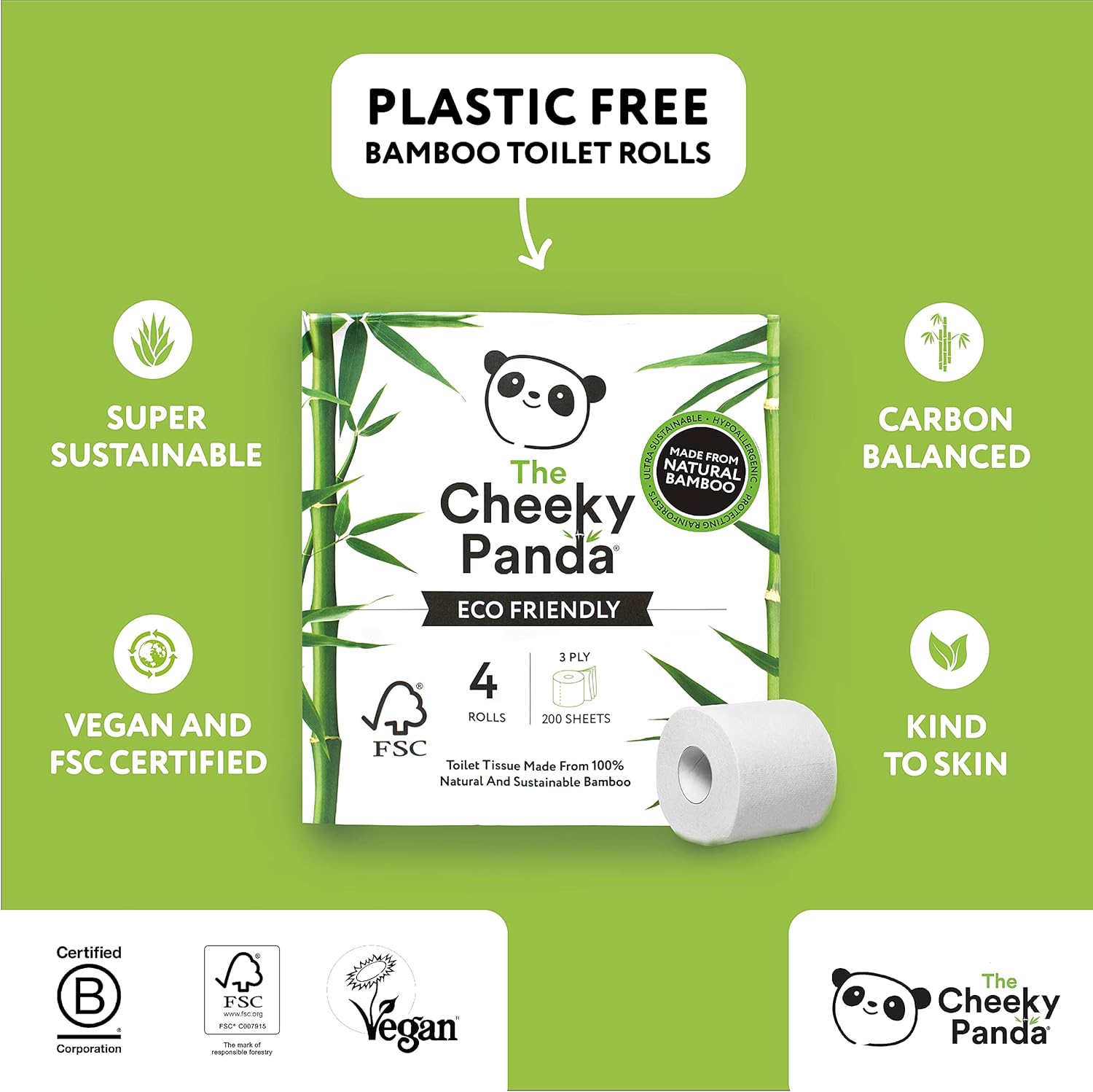 The Cheeky Panda – Bambus-Toilettenpapier (4er-Packung, 3-lagig, 200 Blatt) 6