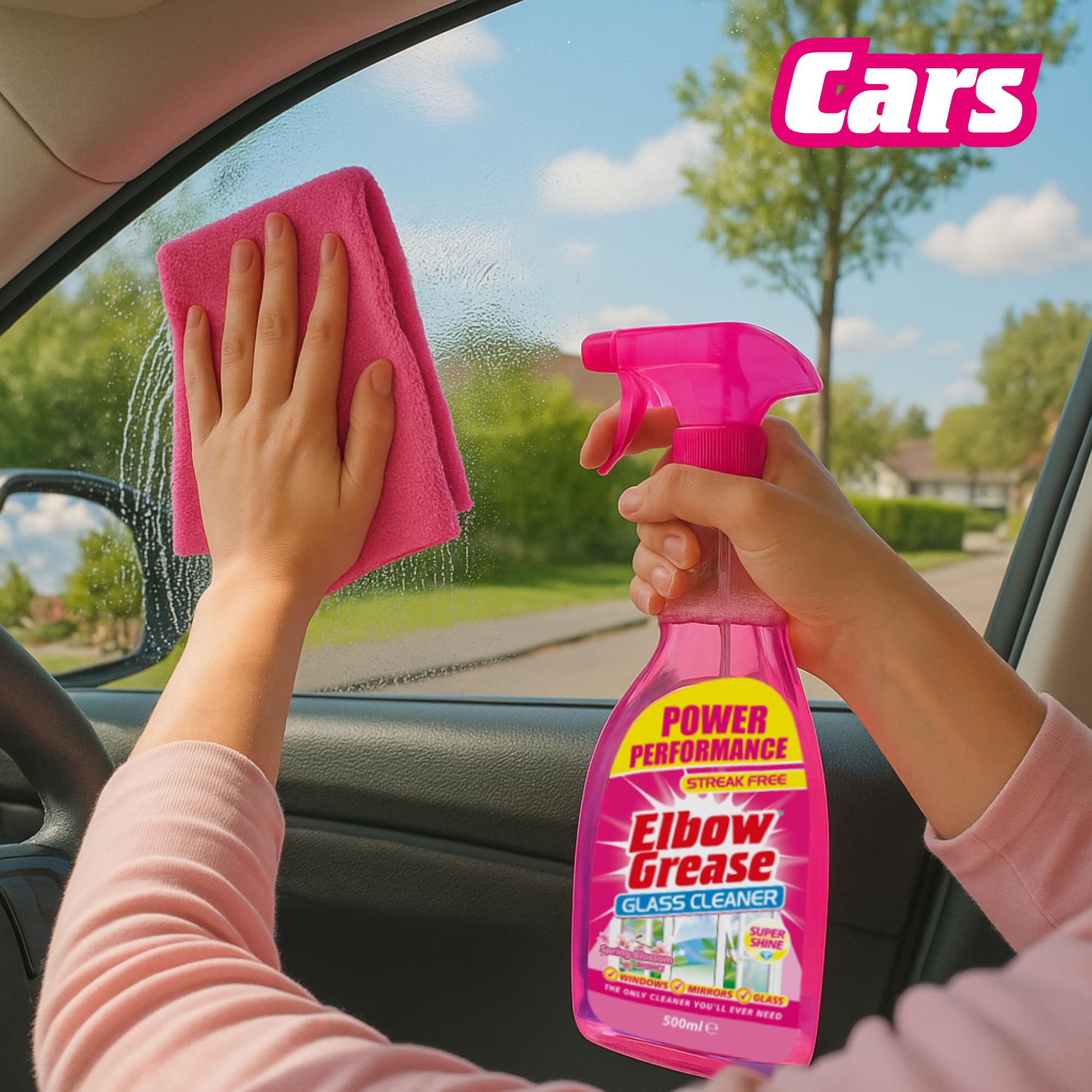 Elbow Grease Pink Glass Cleaner - 500ml Streak-Free Spray for Windows, Mirrors & Glass 5
