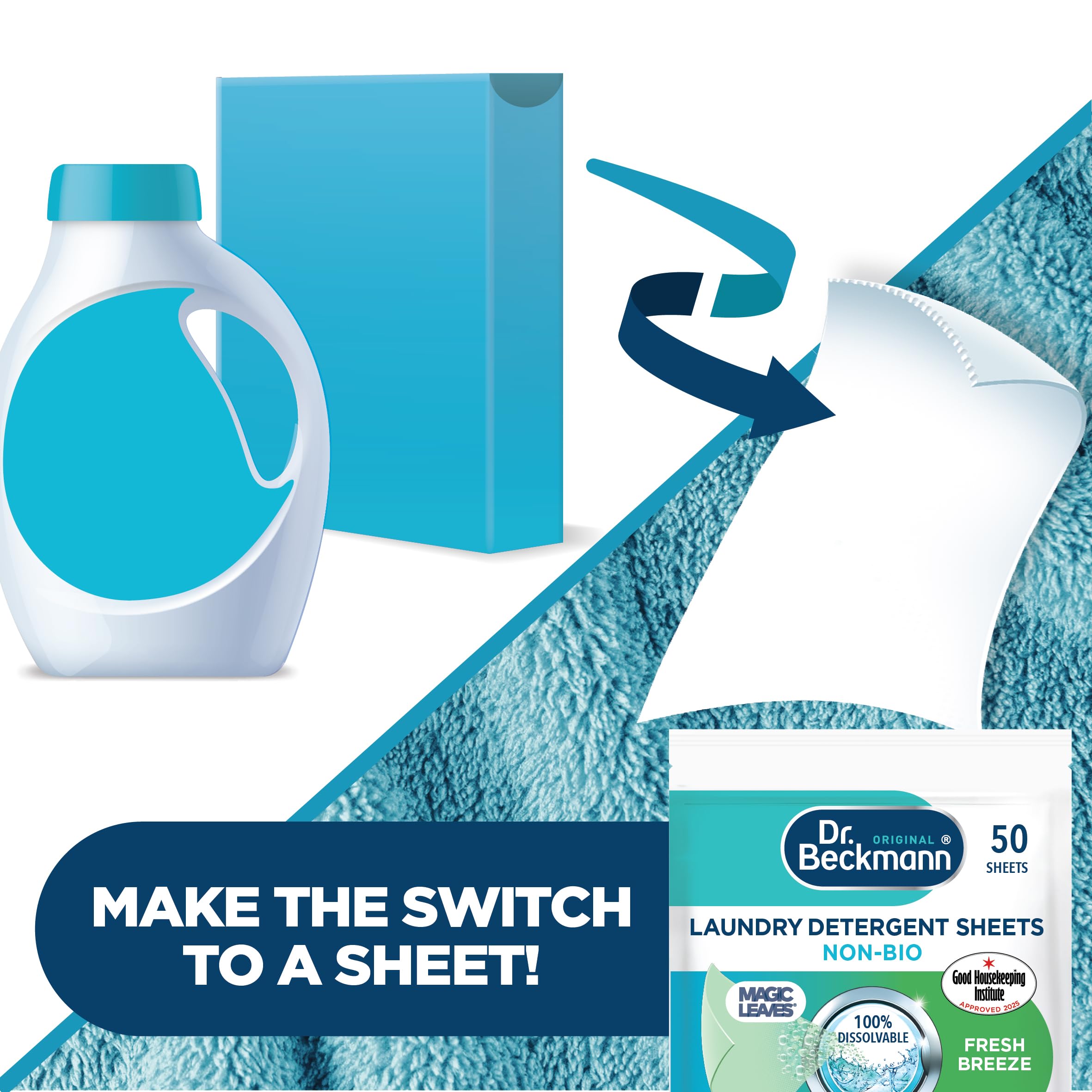 Dr. Beckmann Laundry Detergent Sheets NON-BIO SPRING FRESH Pre-dosed, 50 count 5