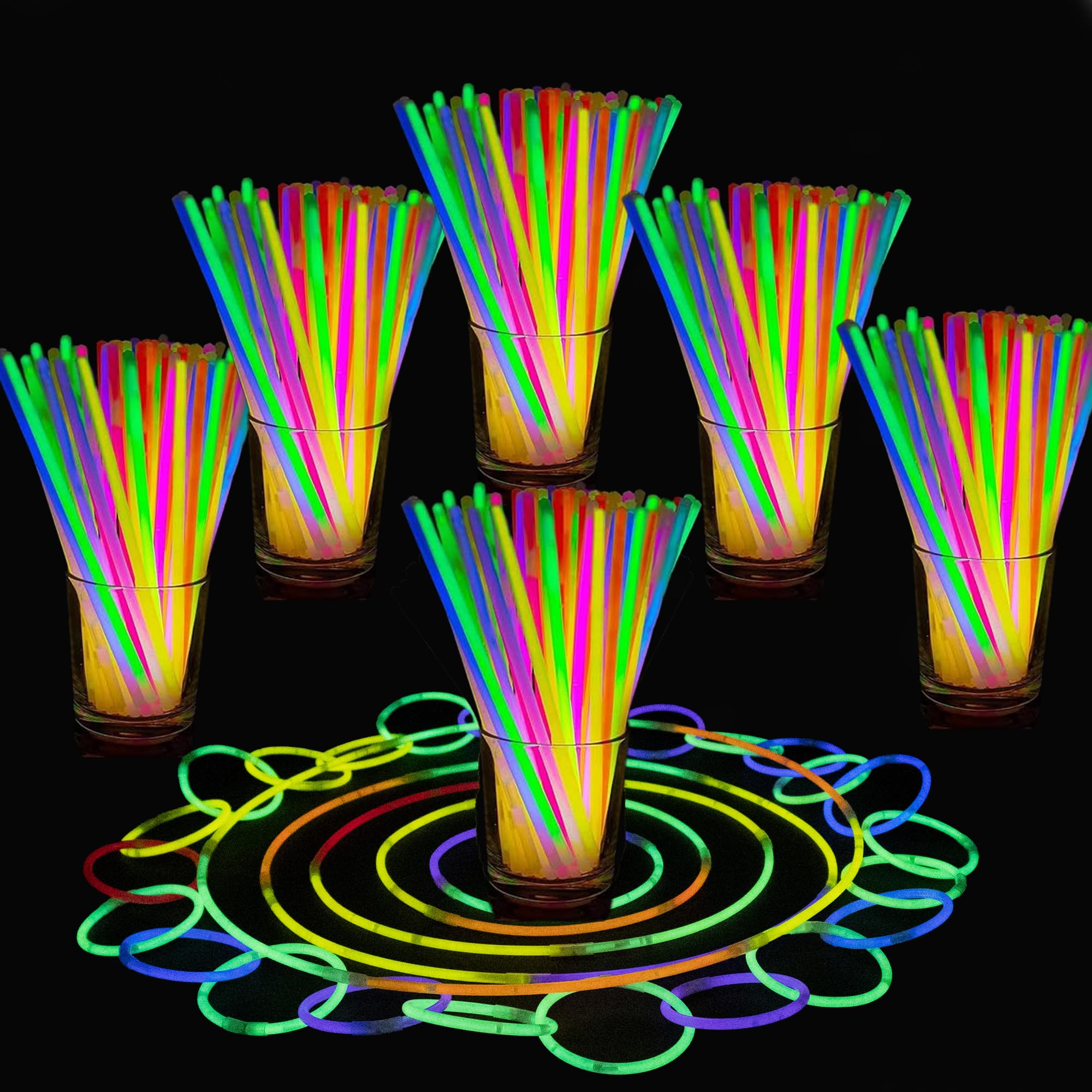 SHATCHI 8" Glow Sticks with Connectors – Neon Party Kit for Bracelets, Rings, DIY Light-Up Accessories 10