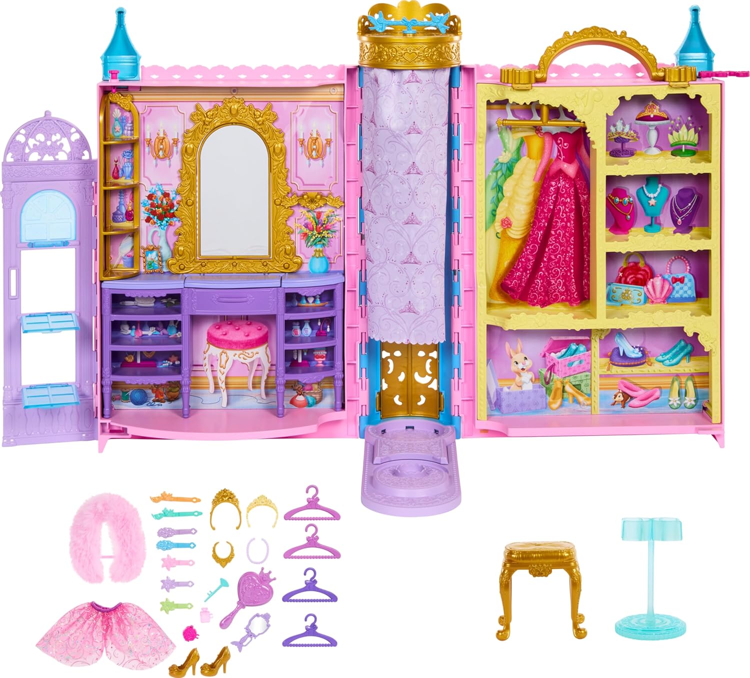 Mattel Disney Princess Closet Playset - 2 Fashions, 25 Accessories, Vanity & Runway