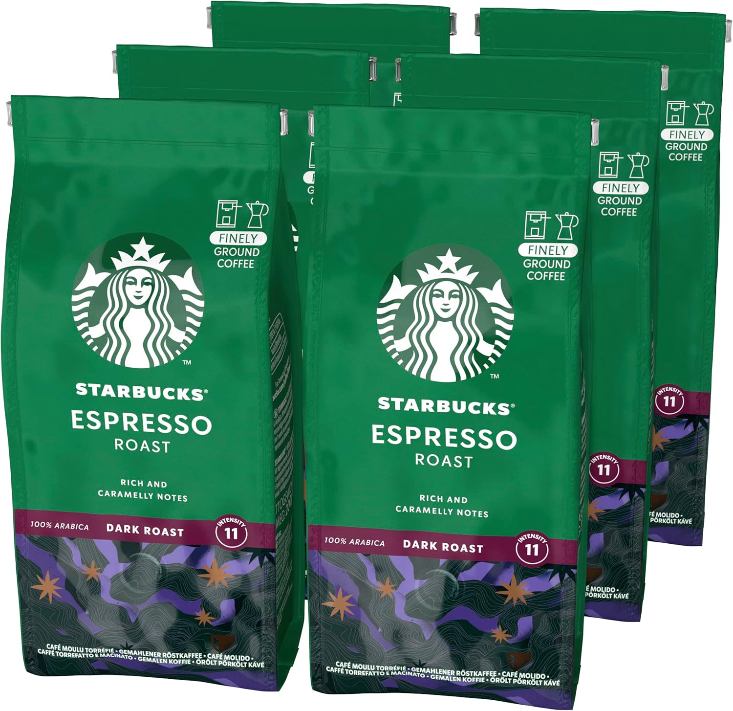 STARBUCKS - Espresso Roast Dark Roast Ground Coffee 200g (Pack of 6)