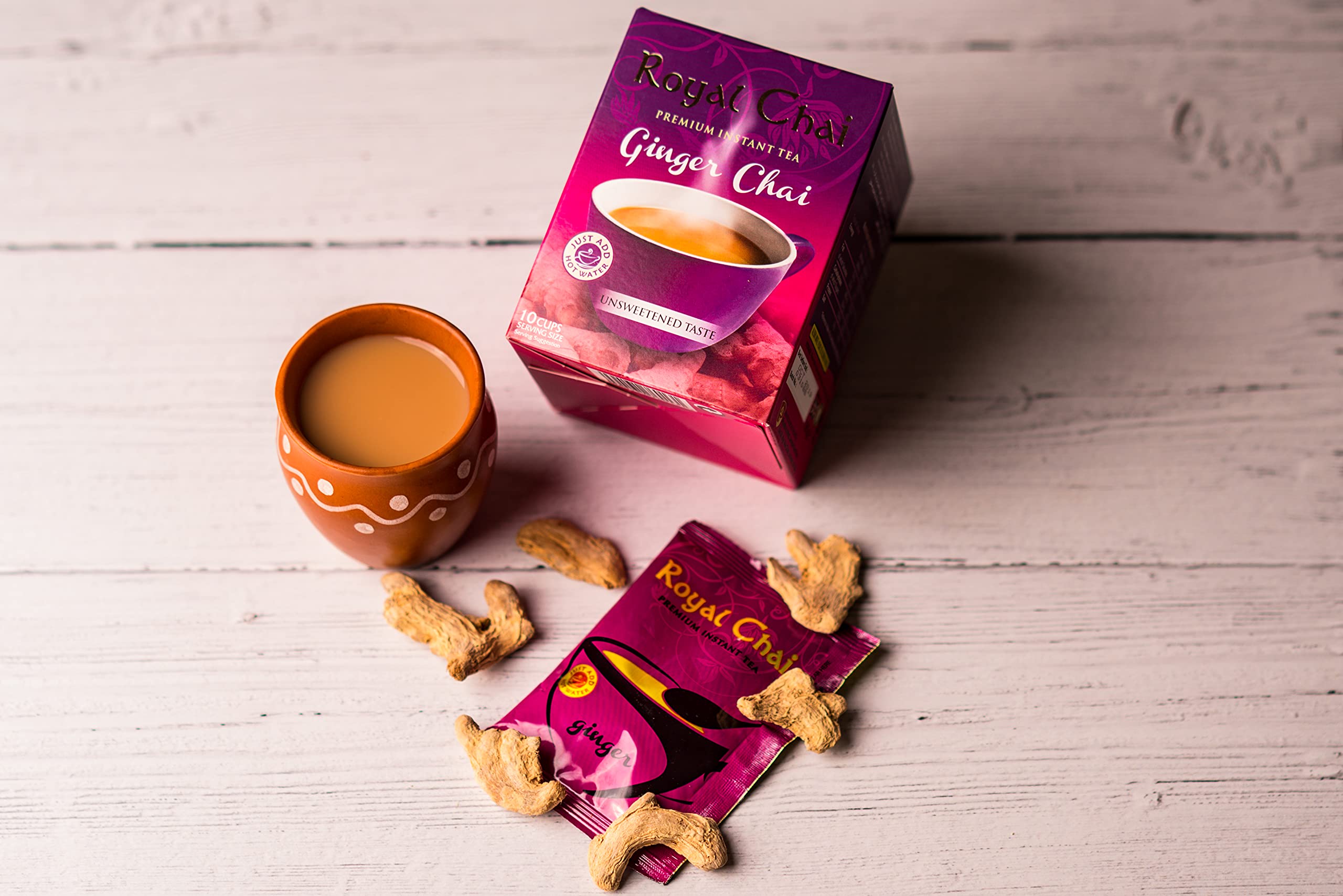 Royal Chai Premium Ginger Instant Indian Tea Unsweetened - 10 Sachets (180g) 4
