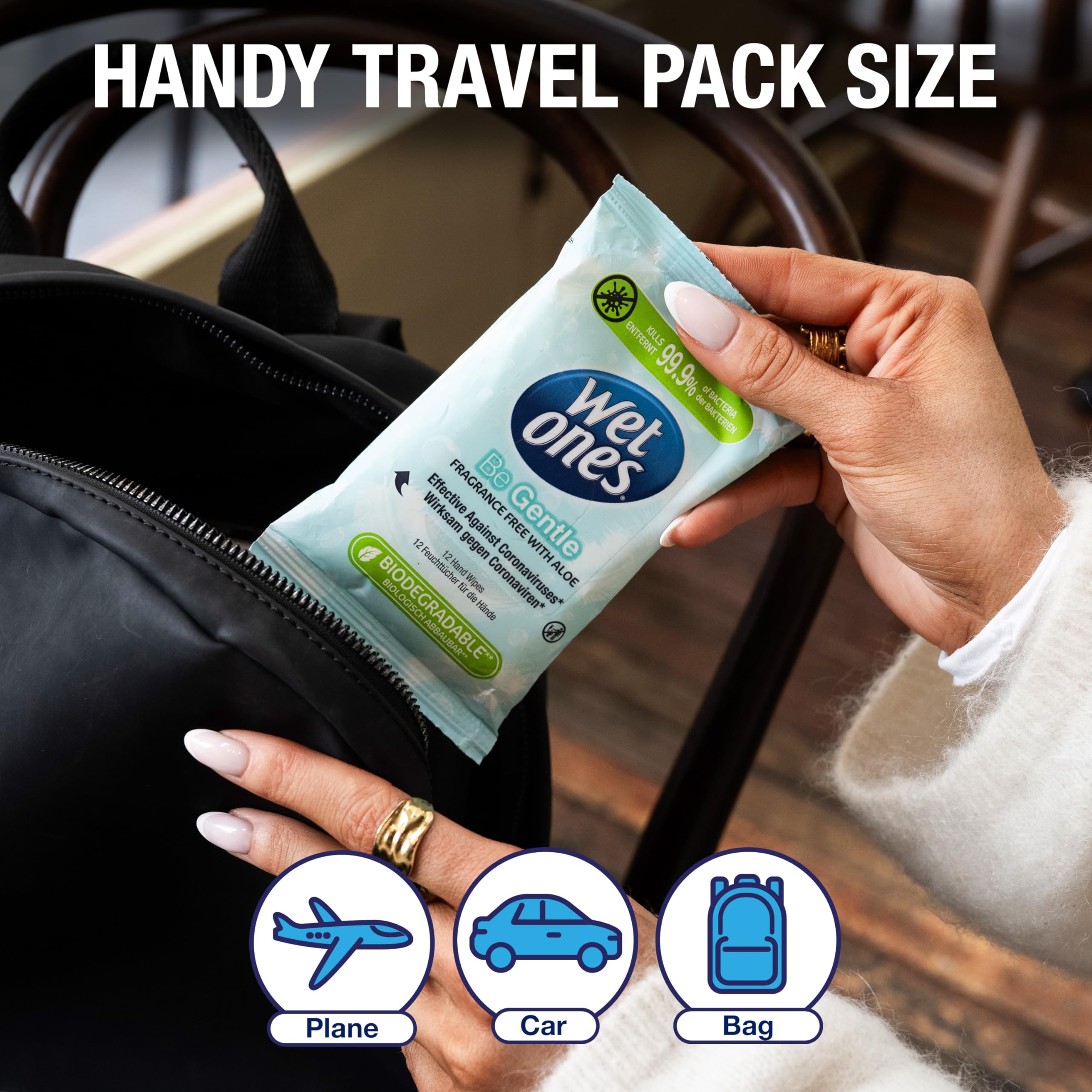 Wet Ones Be Gentle – plastikfreie, antibakterielle Taschenhandtücher