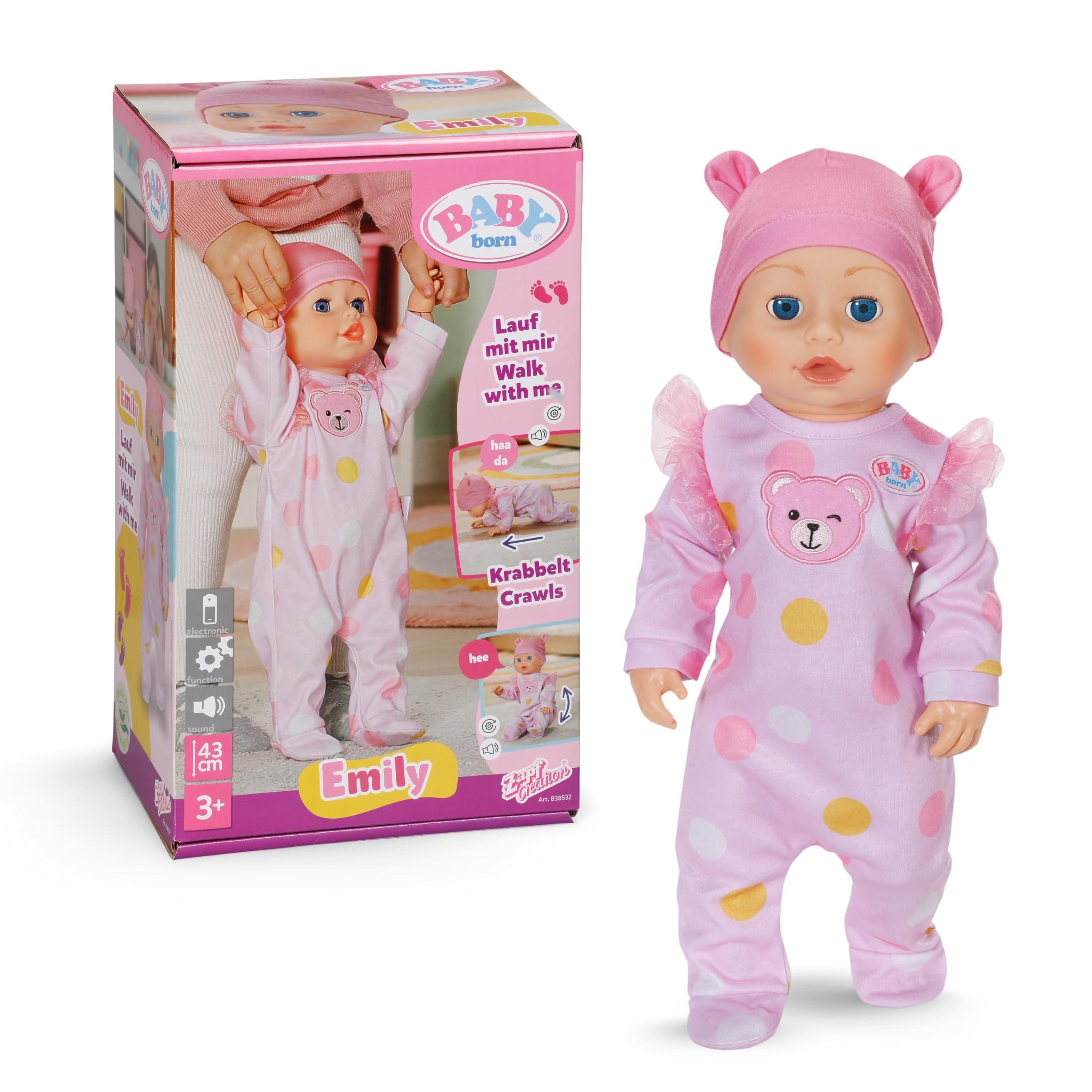 BABY born Emily Walk with Me Doll - Crawling & Learning to Walk | Interactive | Ages 3+ 1