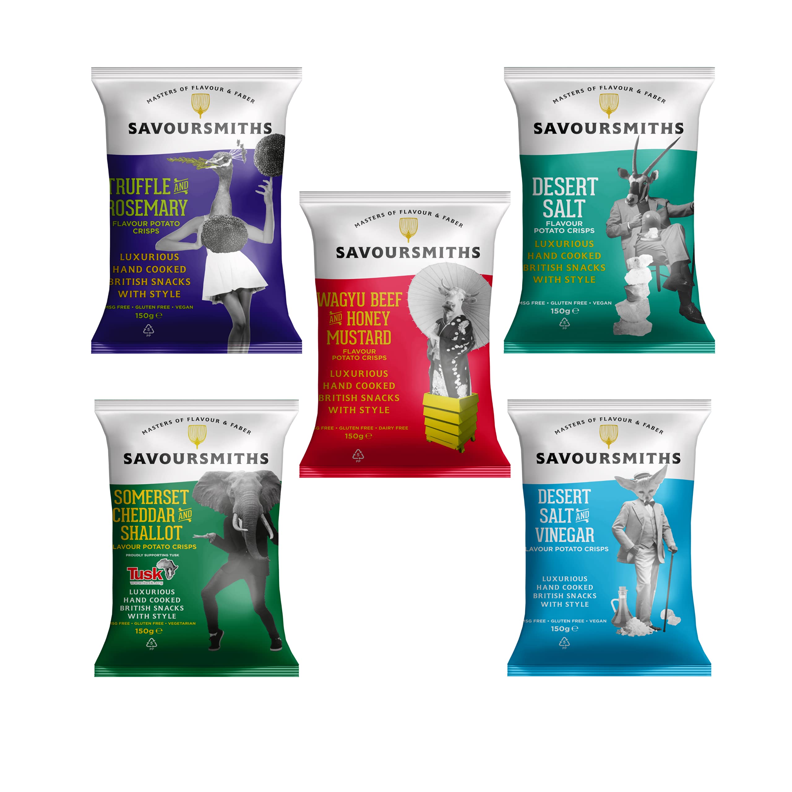 Savoursmiths Big 5 Flavours - 5 x 150g Luxury Hand-Cooked Crisps Multipack | Gluten Free | Natural Ingredients