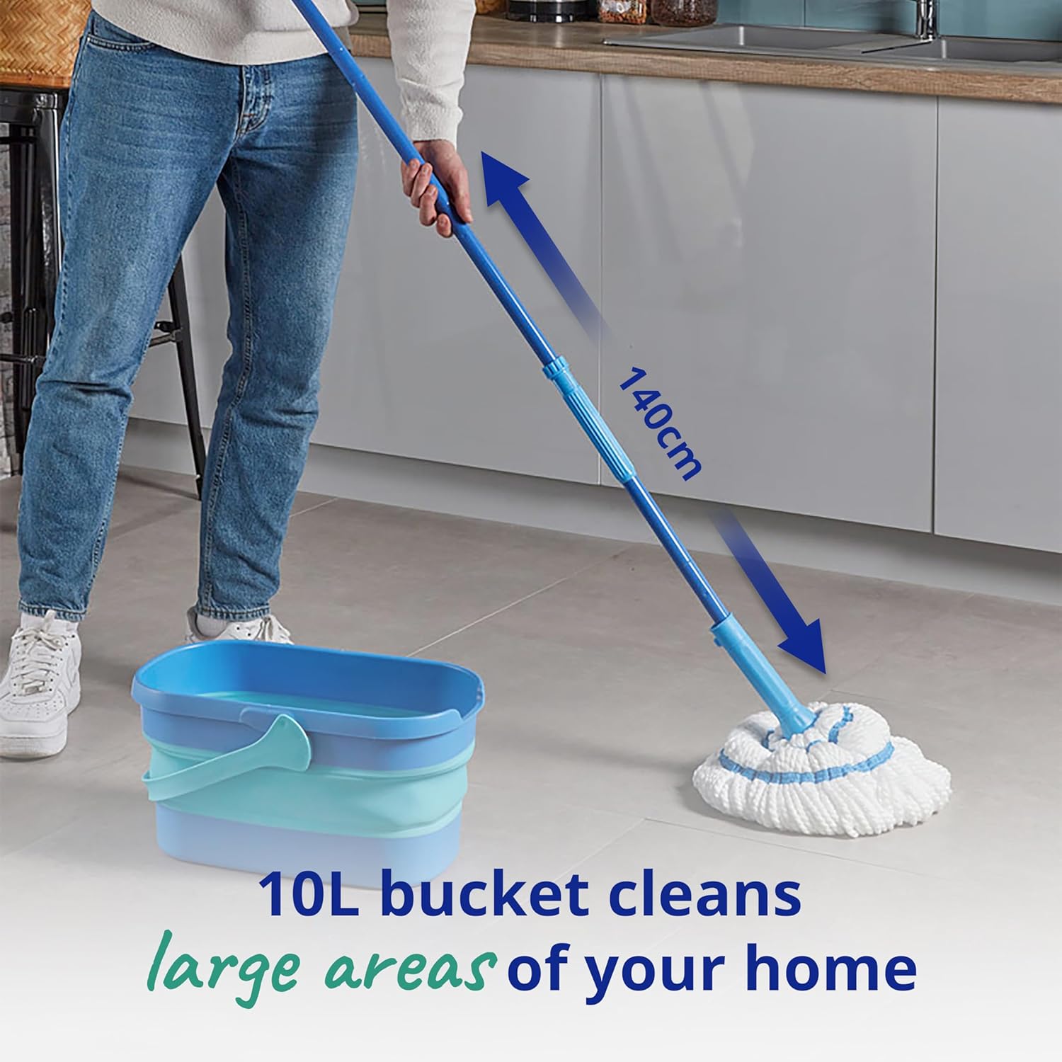 Spontex Ultra Compact Twist Mop and Bucket Set - Microfibre Mop with Built-In Wringing System