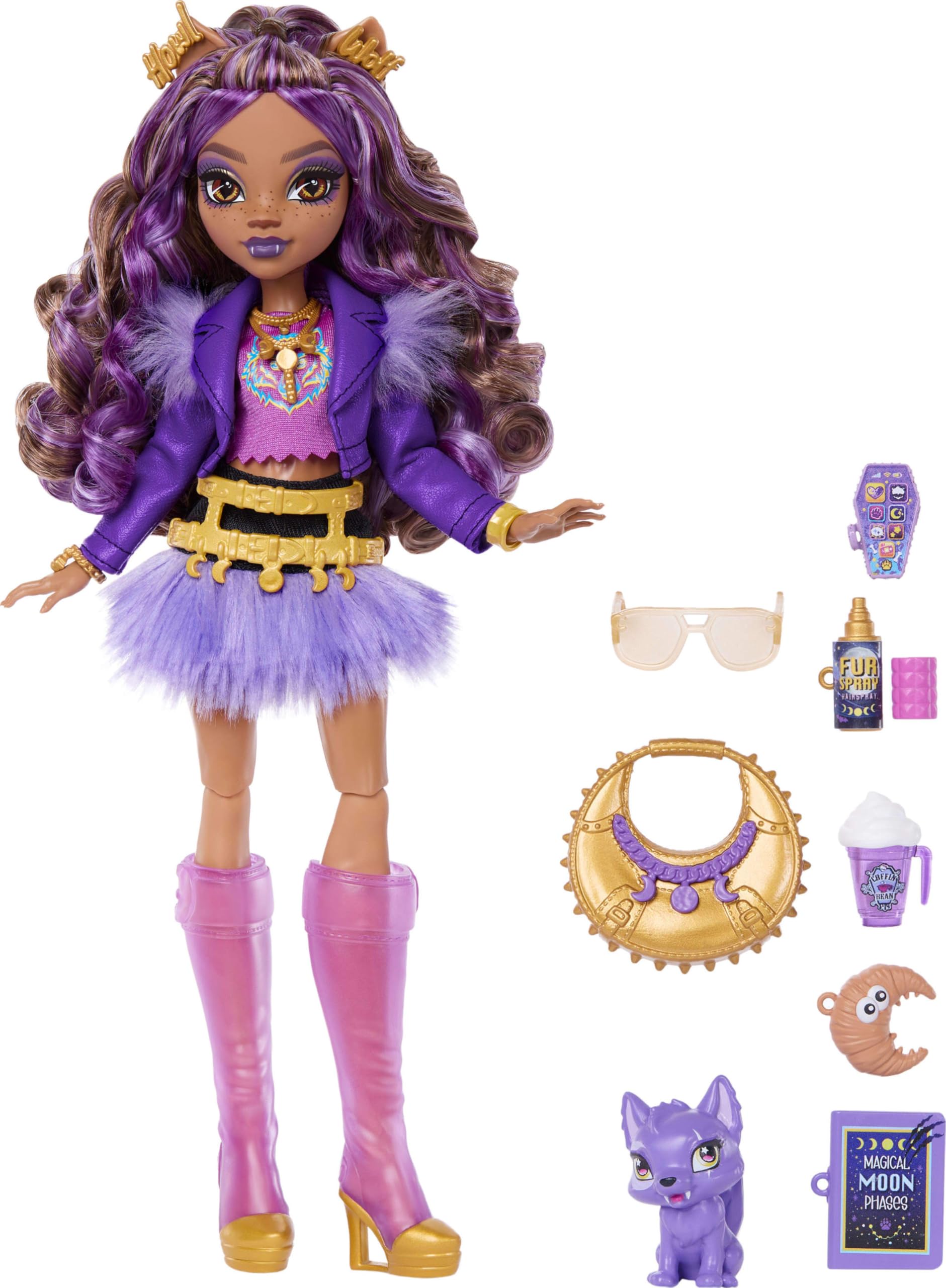 Monster High Clawdeen Wolf Doll - Purple Moto Jacket & Furry Skirt with Accessories 4