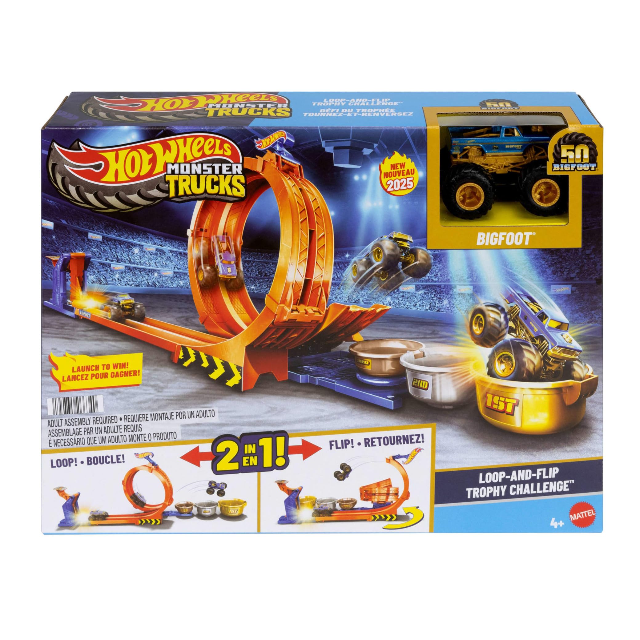 Hot Wheels Monster Trucks Bigfoot 50th Anniversary Loop-And-Flip Trophy Challenge Playset | Ages 4+ 6