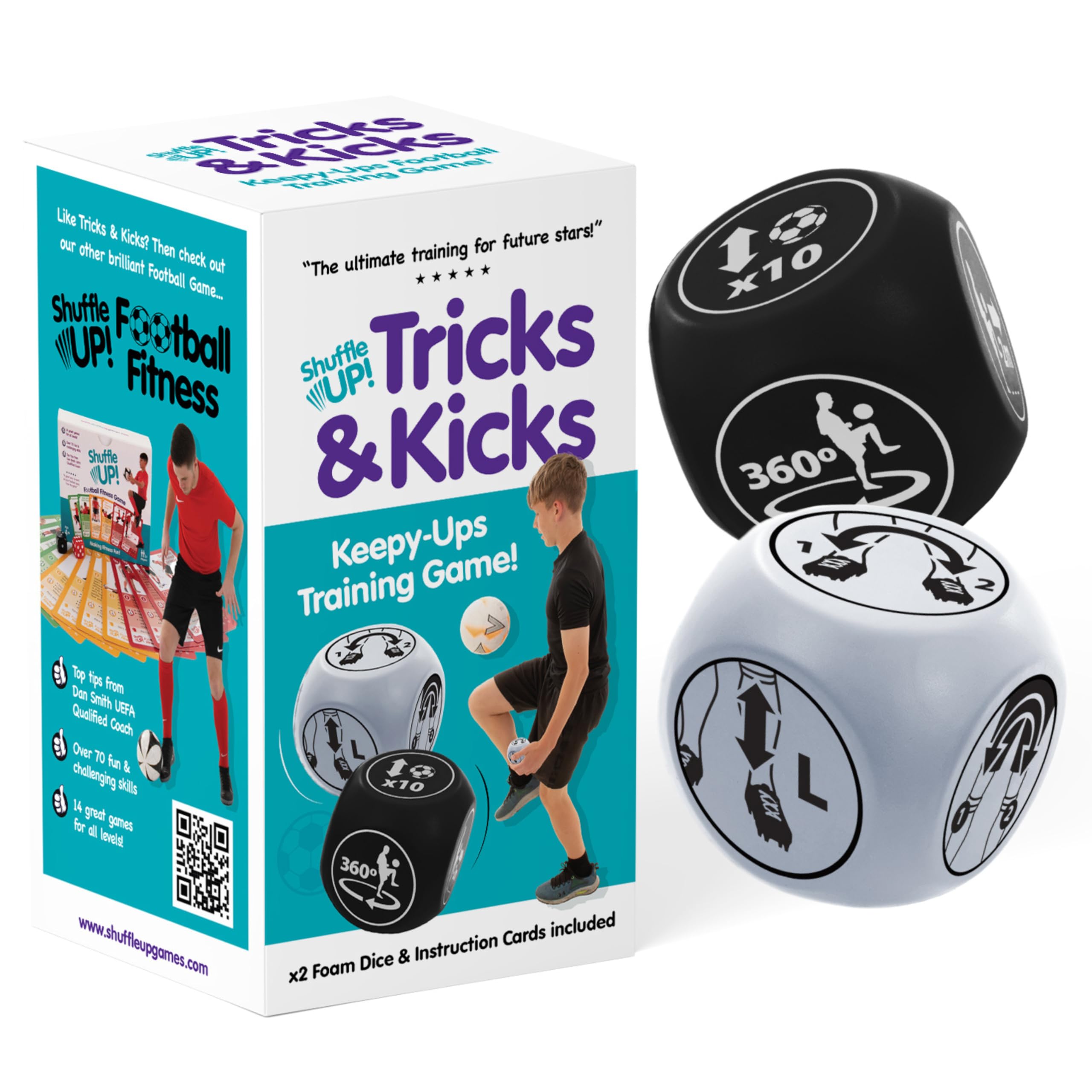 Shuffle Up Tricks & Kicks Football Dice Game - Keepy Uppy Training Dice for Kids and Teens