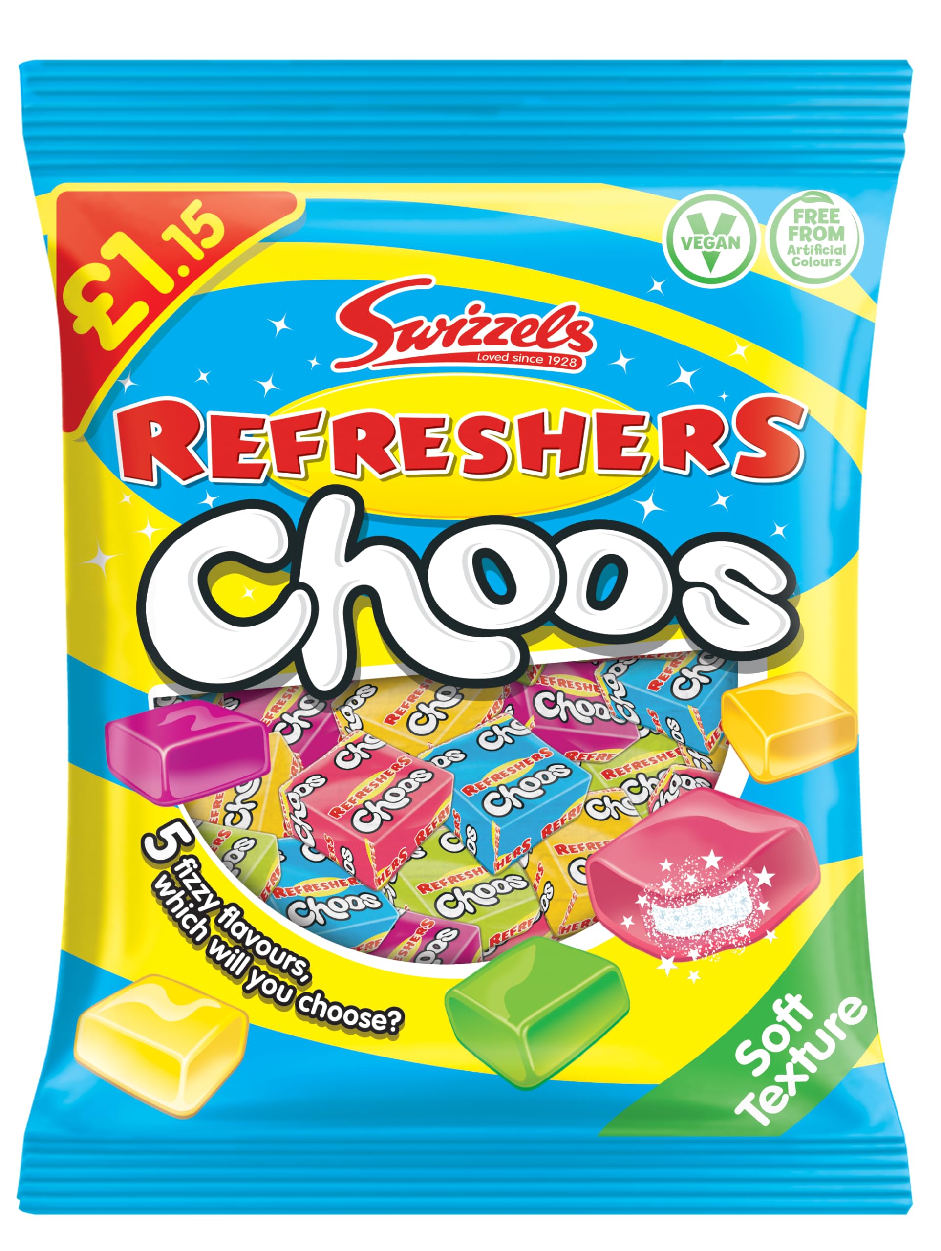 Swizzels Refreshers Choos (115 g) – Fruchtiges, sprudelndes Kaubonbon-Sortiment