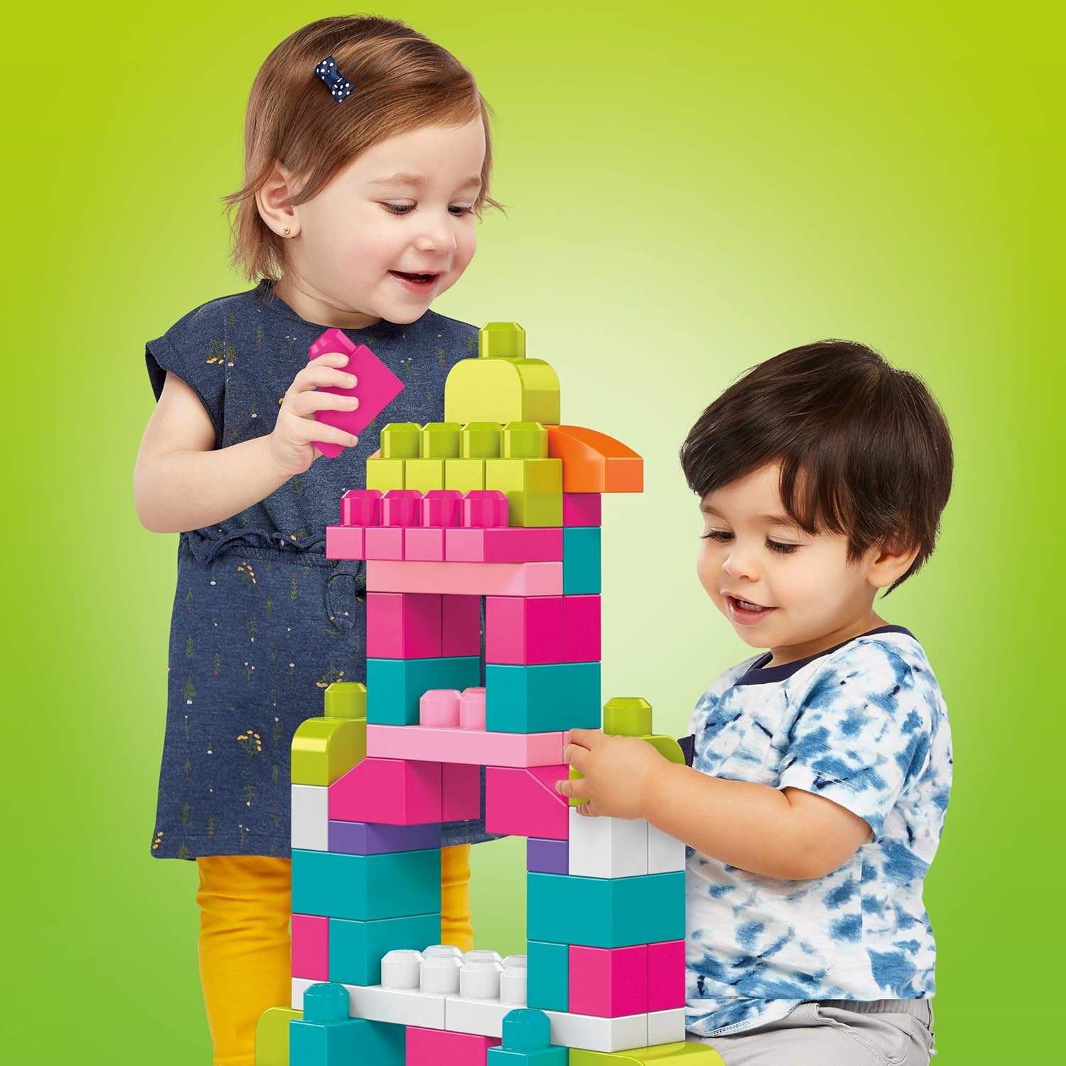 Mega Bloks First Builders Big Building Bag - 80-Piece Pink Building Set for Toddlers 3