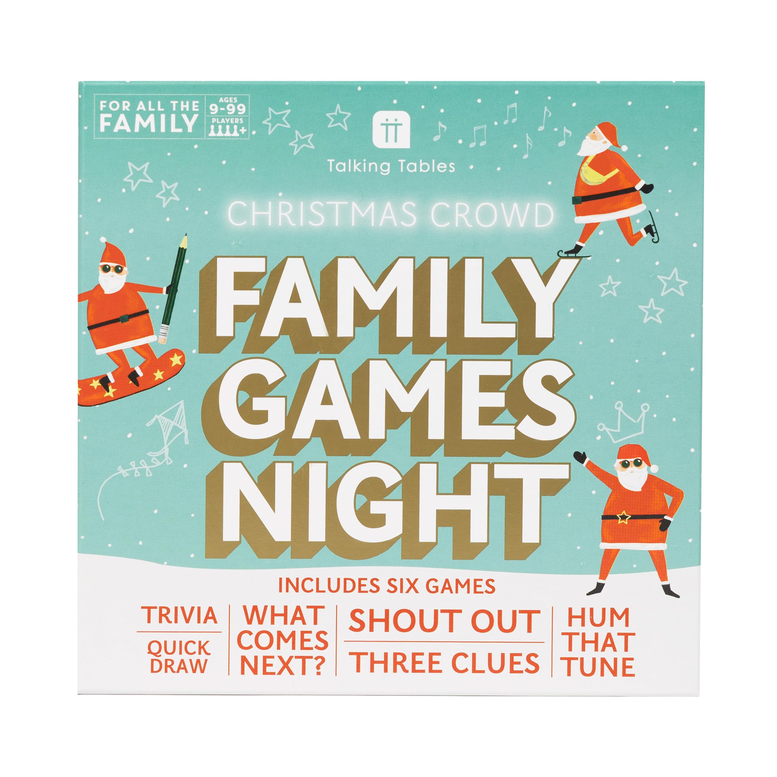 Talking Tables Christmas Family Games Night - Six Festive Card Games for Kids and Adults