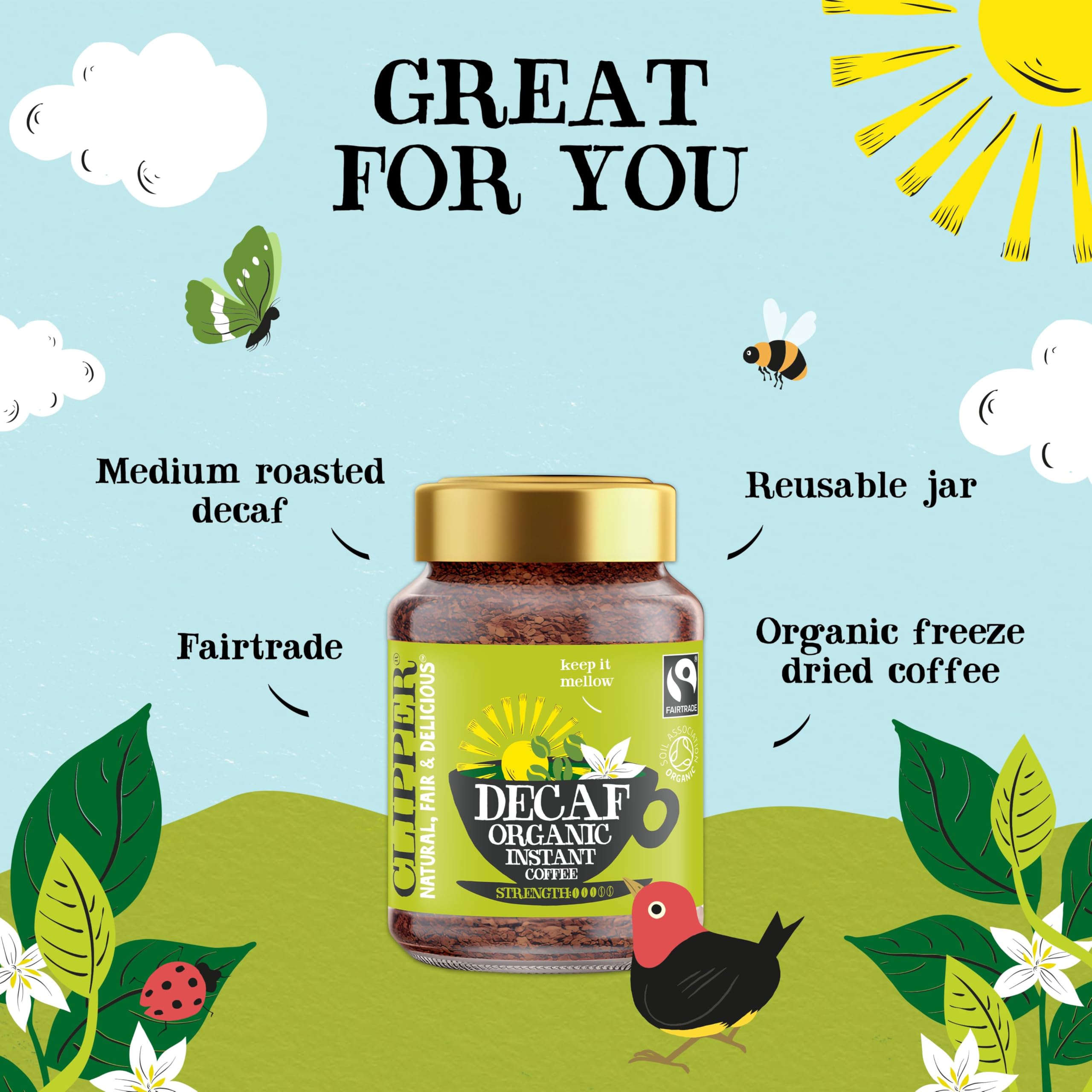 Clipper Organic Decaf Instant Coffee - 6x 100g Jars Medium Roast Arabica 7