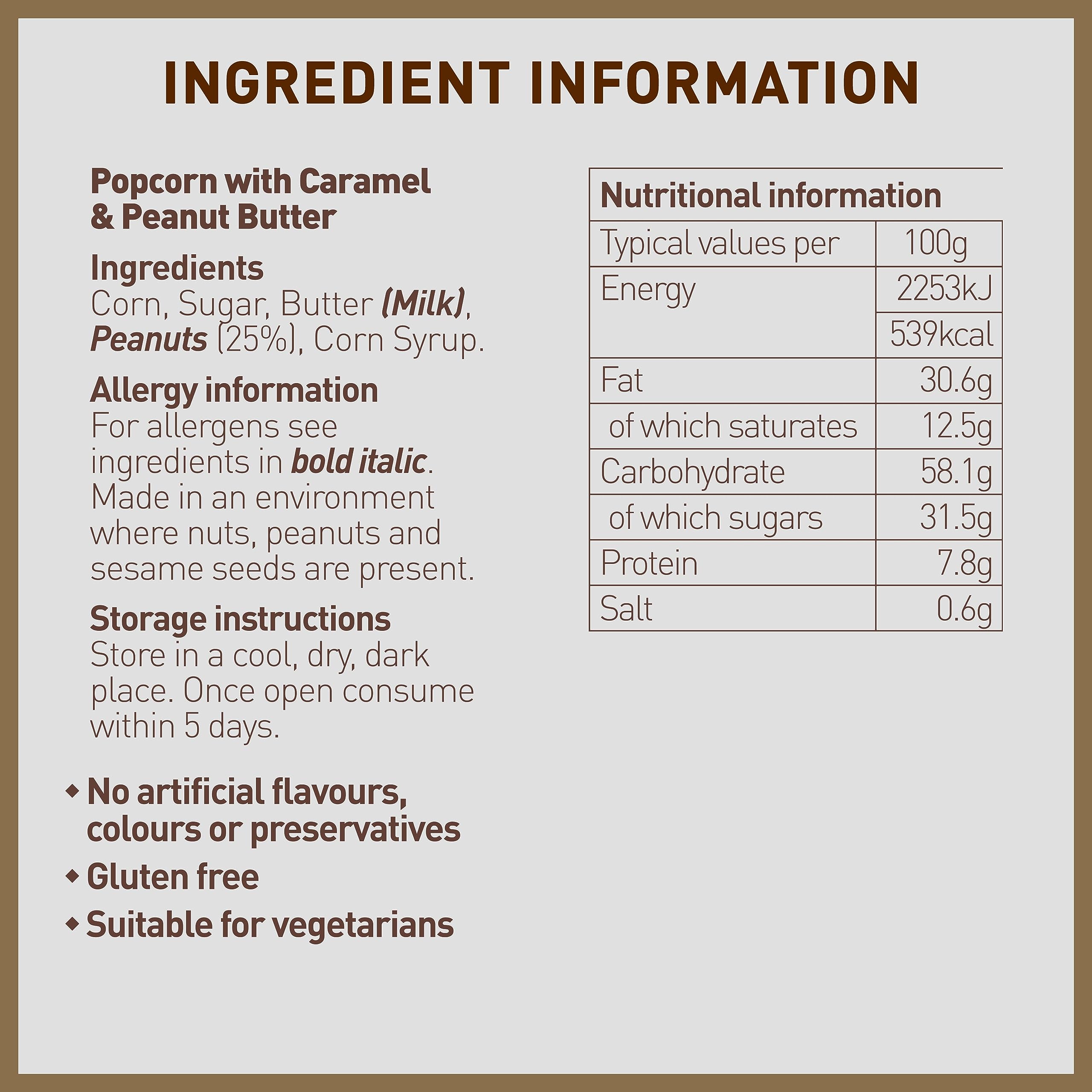 Joe & Seph's Peanut Butter Popcorn Snack - 32g Single Pack | Handmade in GB | 100% Natural Ingredients 4