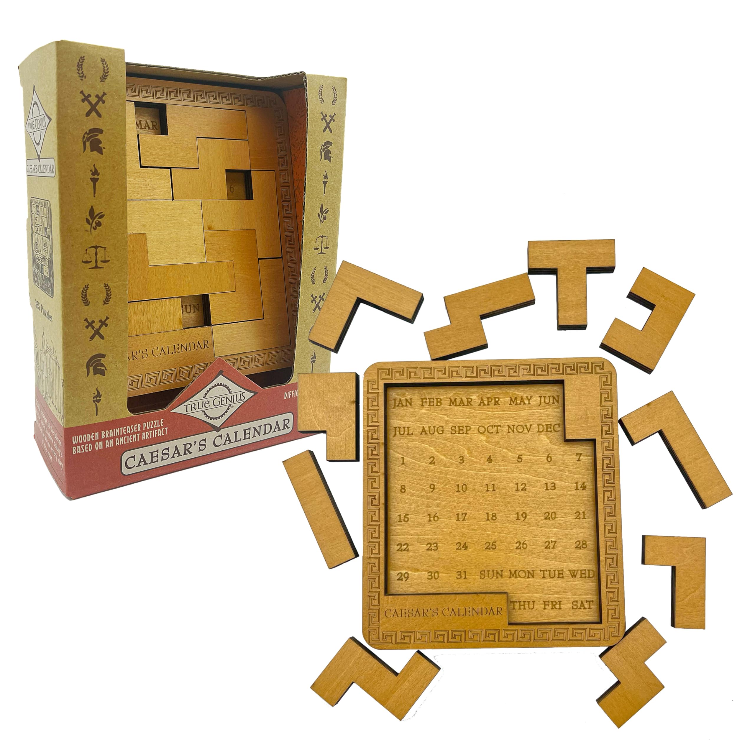 True Genius: Caesar's Calendar - 365-Day Wooden Brain Teaser Puzzle for Adults & Kids